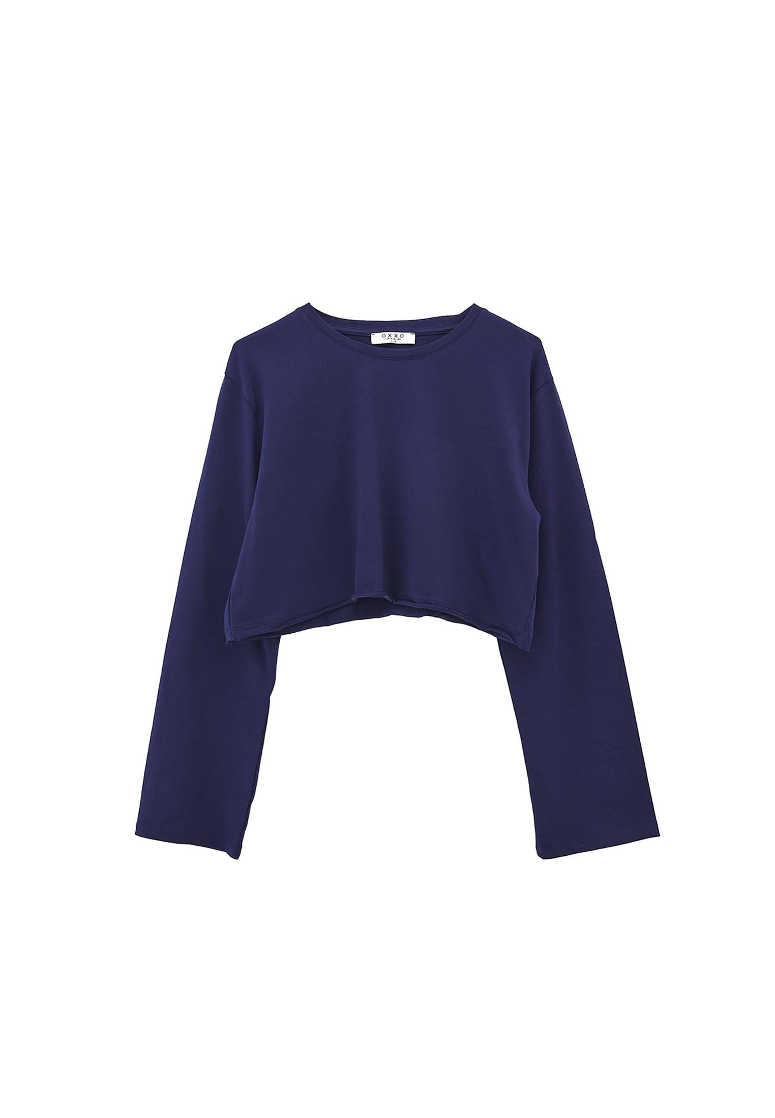Long Sleeve Crew Neck Cropped T-Shirt - OCEAN CAVERN
