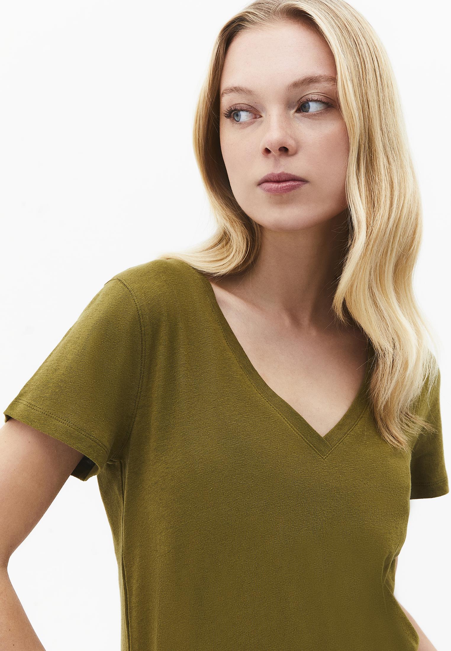 Loose Fit V Neck T-Shirt - OLIVE DRAB