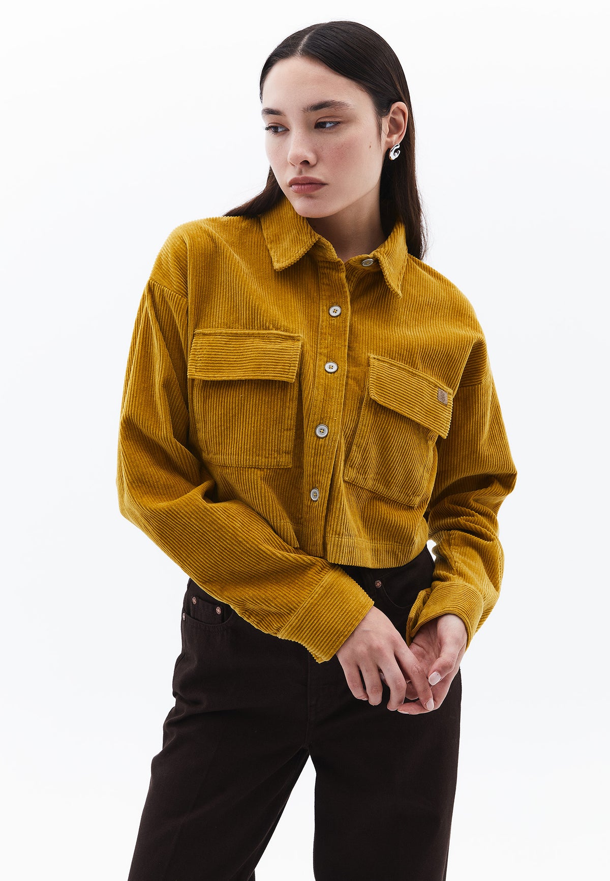 Loose Fit Cropped Shirt - OLIVE OIL
