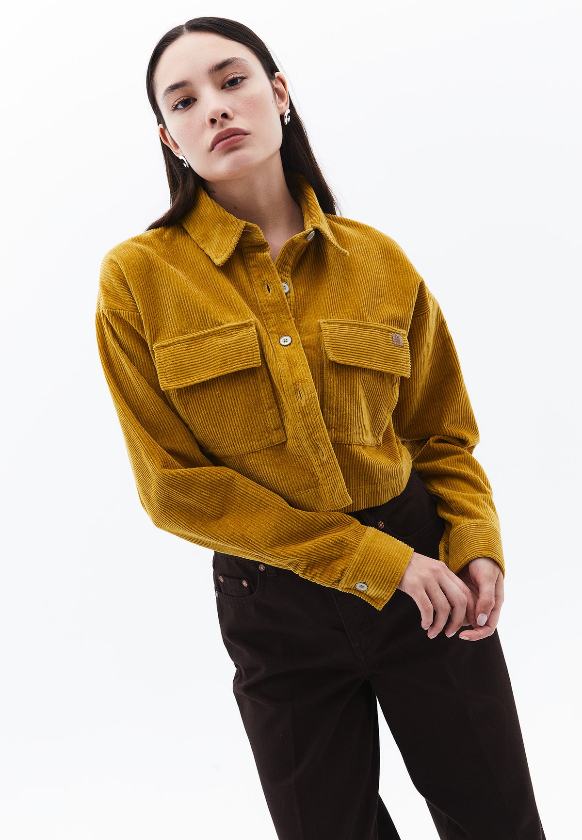 Loose Fit Cropped Shirt - OLIVE OIL
