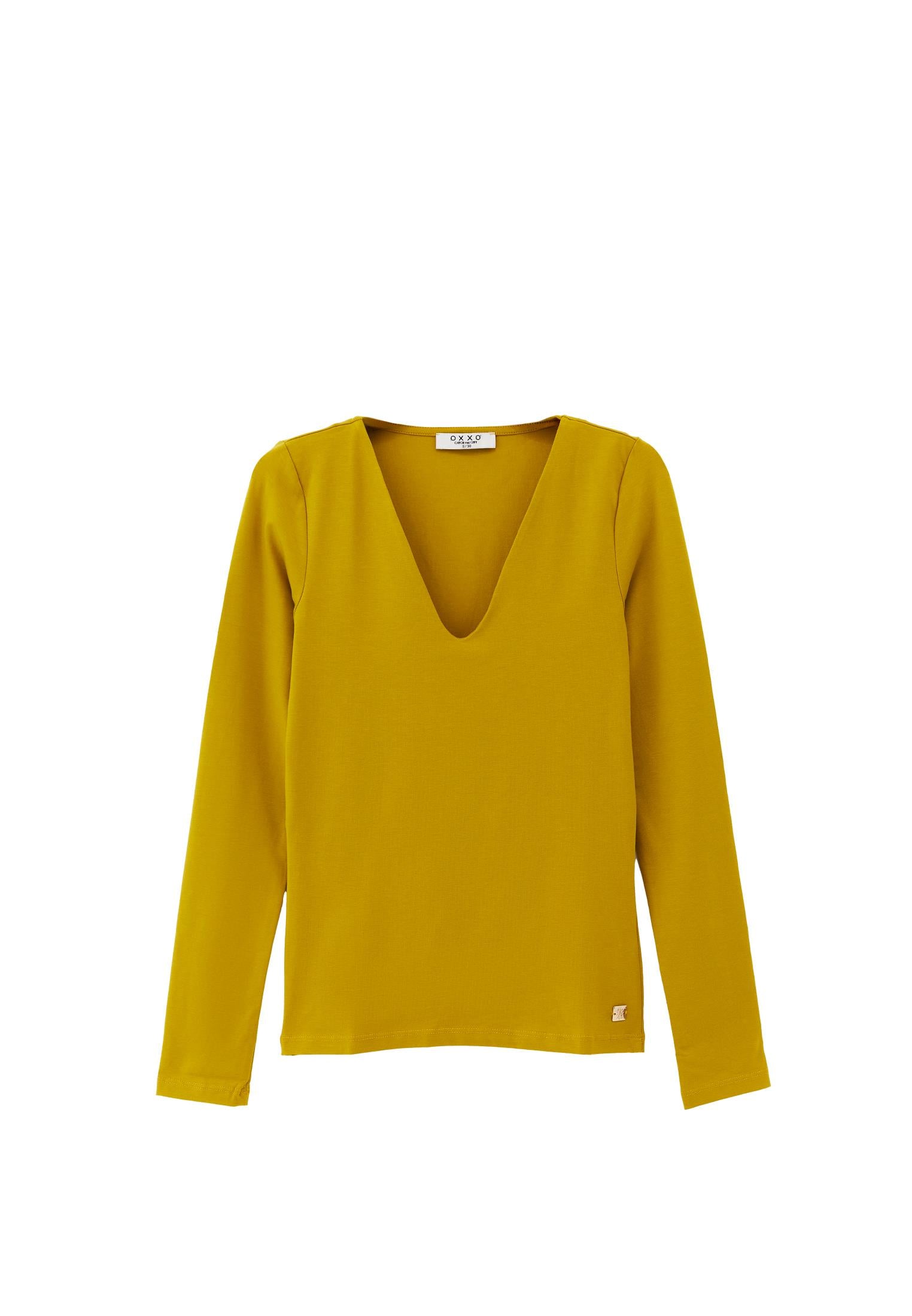 V Neck Long Sleeve T-Shirt - OLIVE OIL