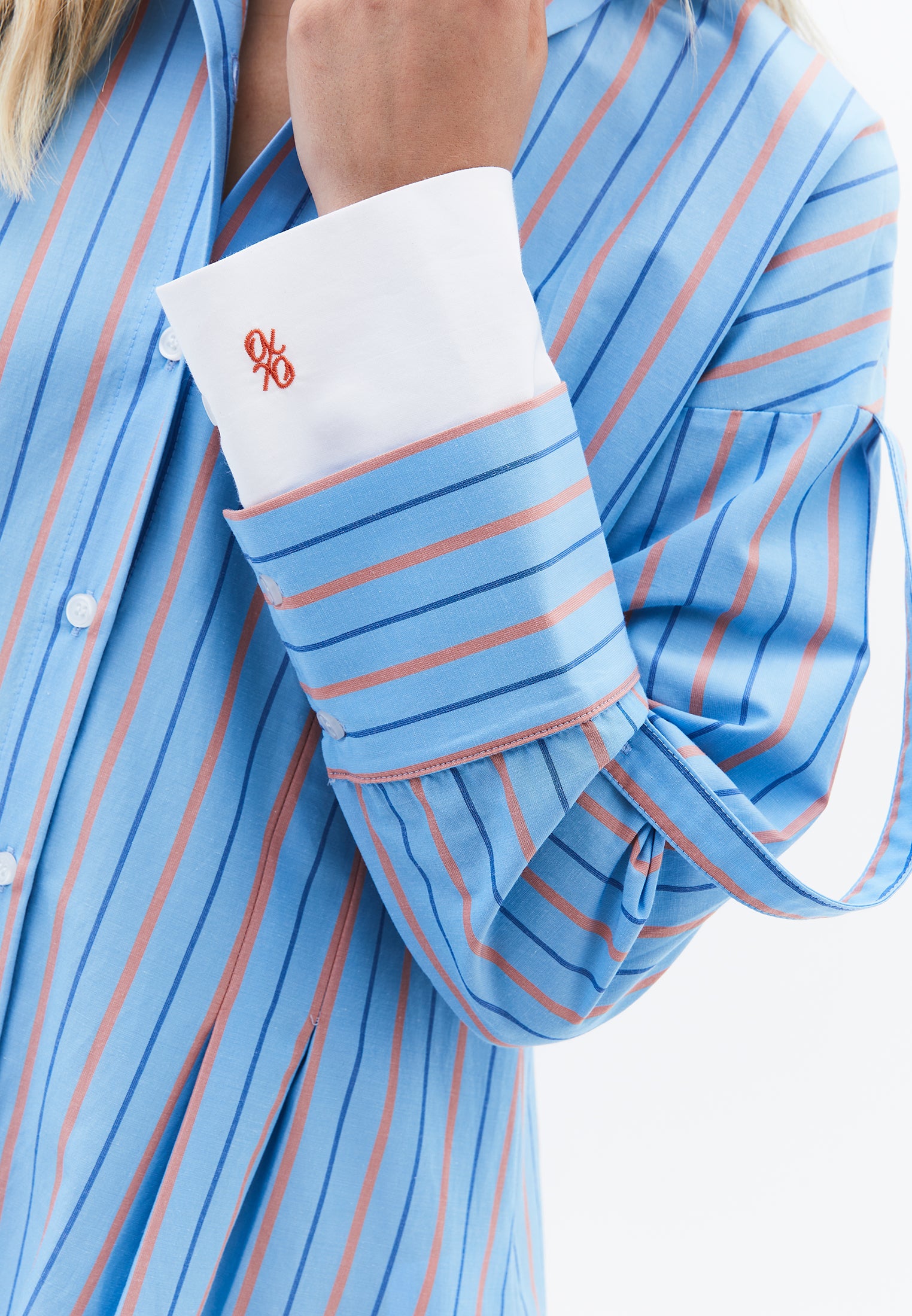 Shirt Collar Short Dress - BLUE/ORANGE STRIPED
