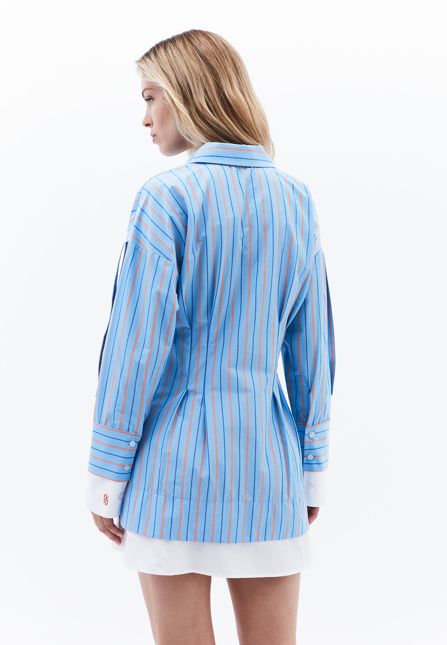 Shirt Collar Short Dress - BLUE/ORANGE STRIPED