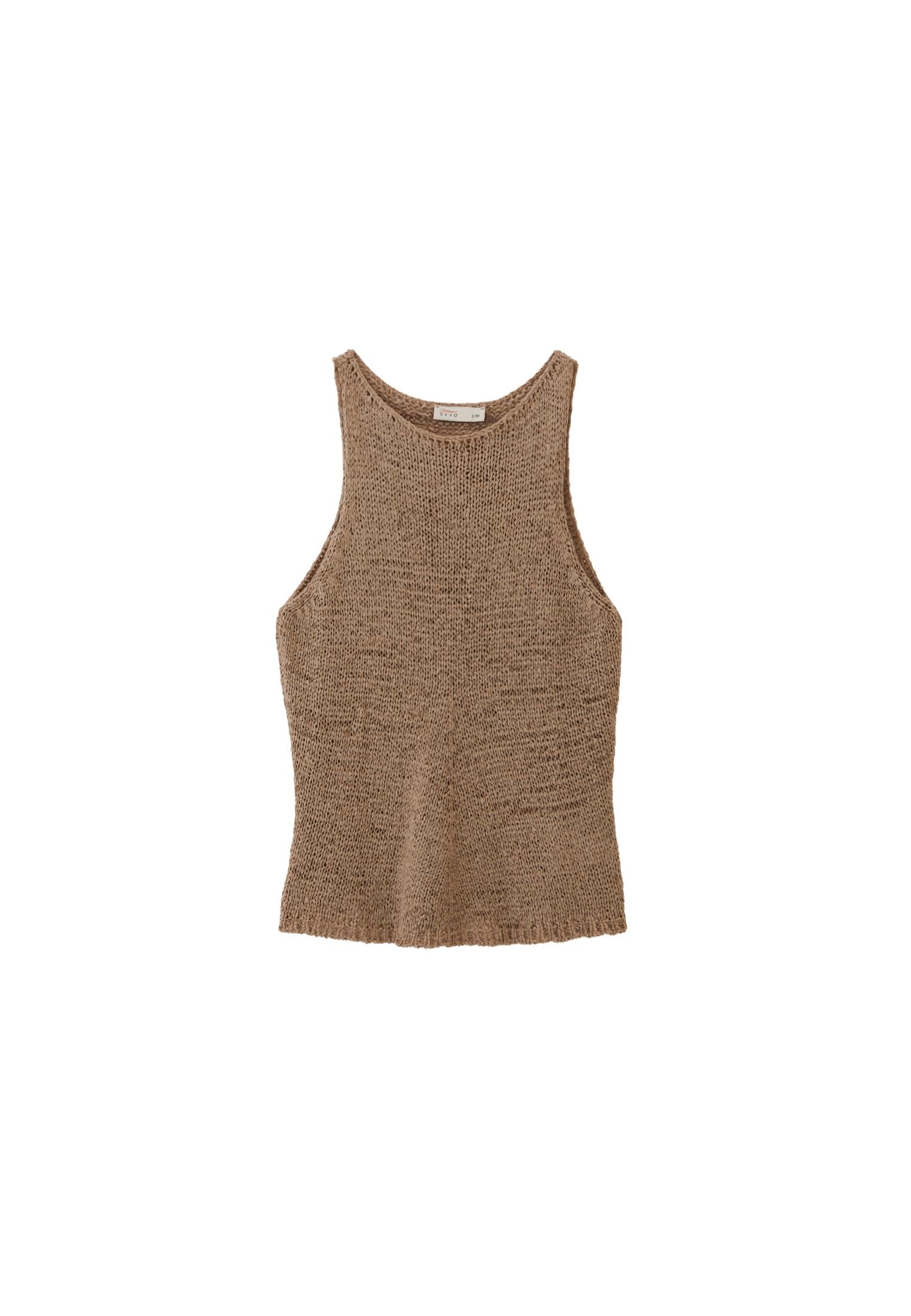 Knitted Vest Boat Neck - OXFORD TAN