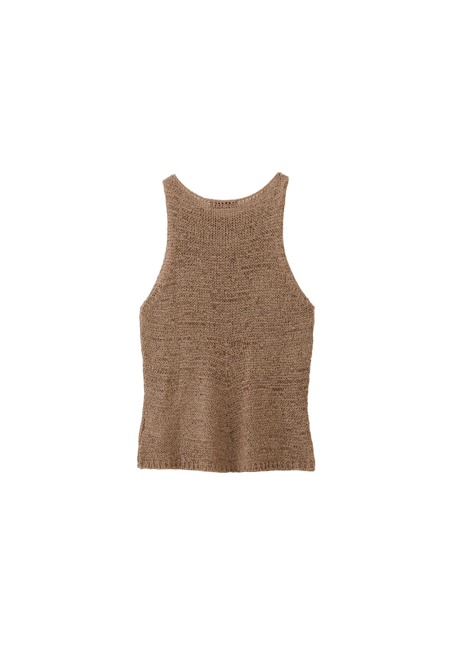 Knitted Vest Boat Neck - OXFORD TAN