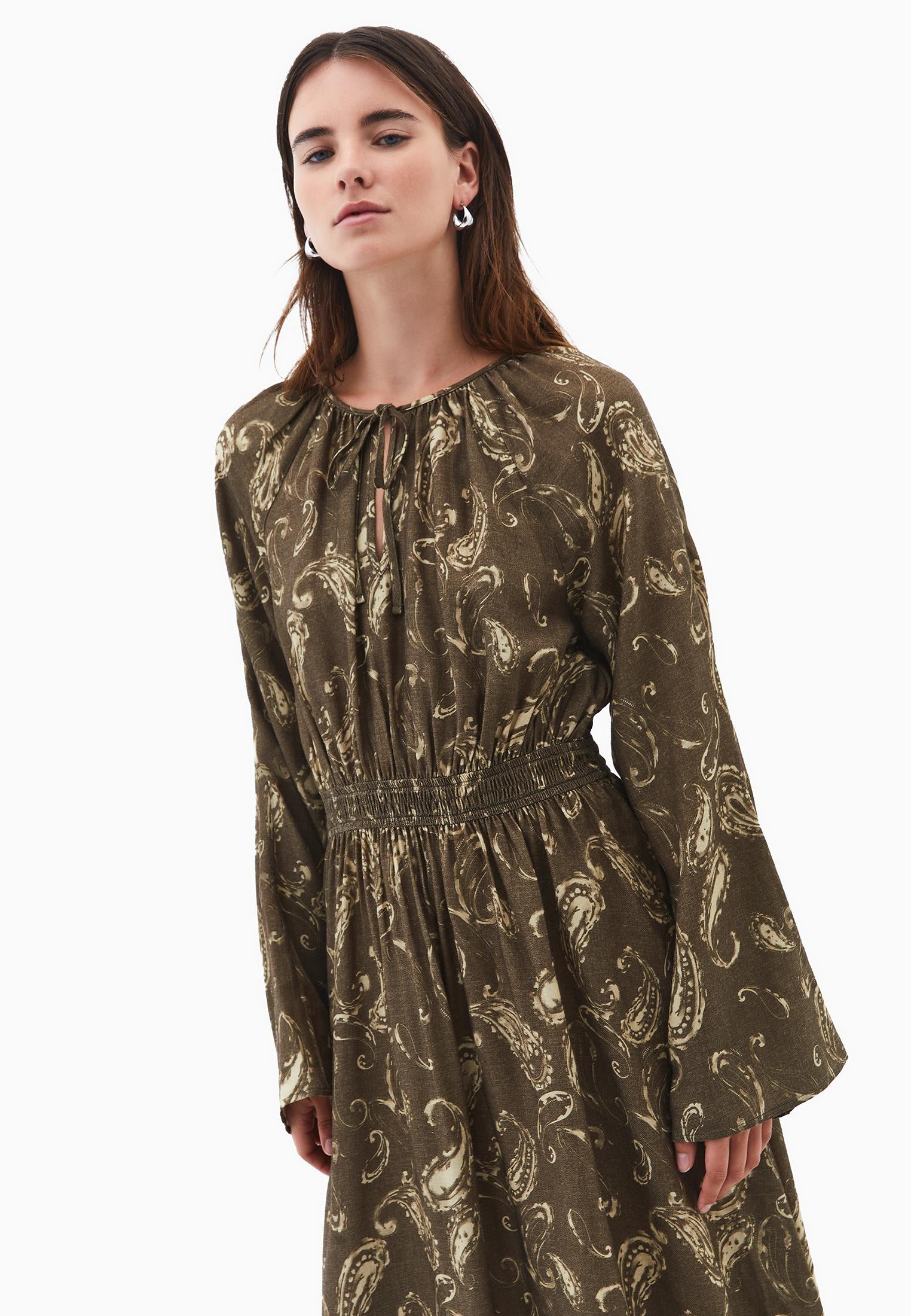 Tie Printed Long Dress - PAISLEY COMB