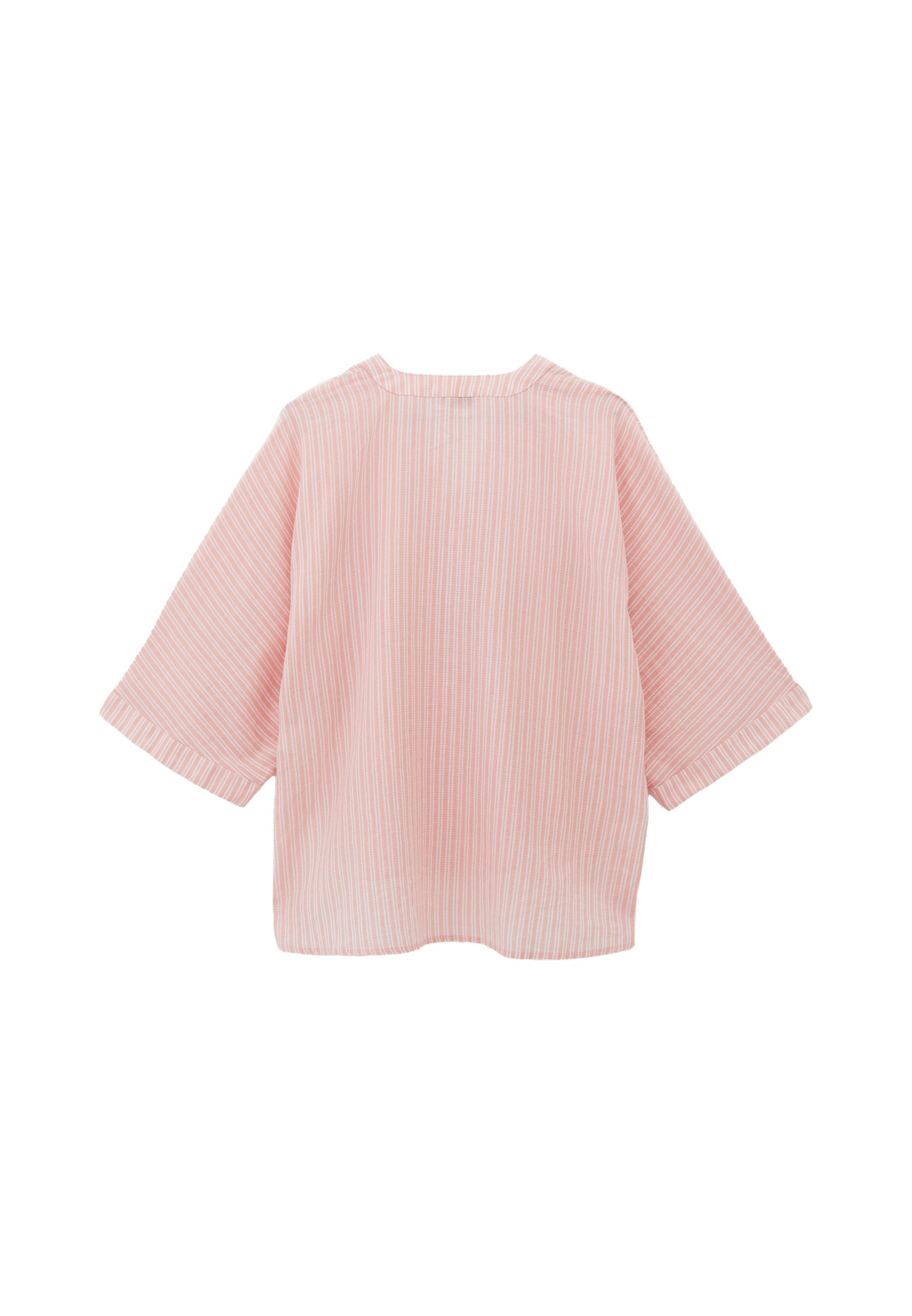 Oversize Shirt With Pocket Detail And Mandarin Collar - PEACH AMBER STRIPED