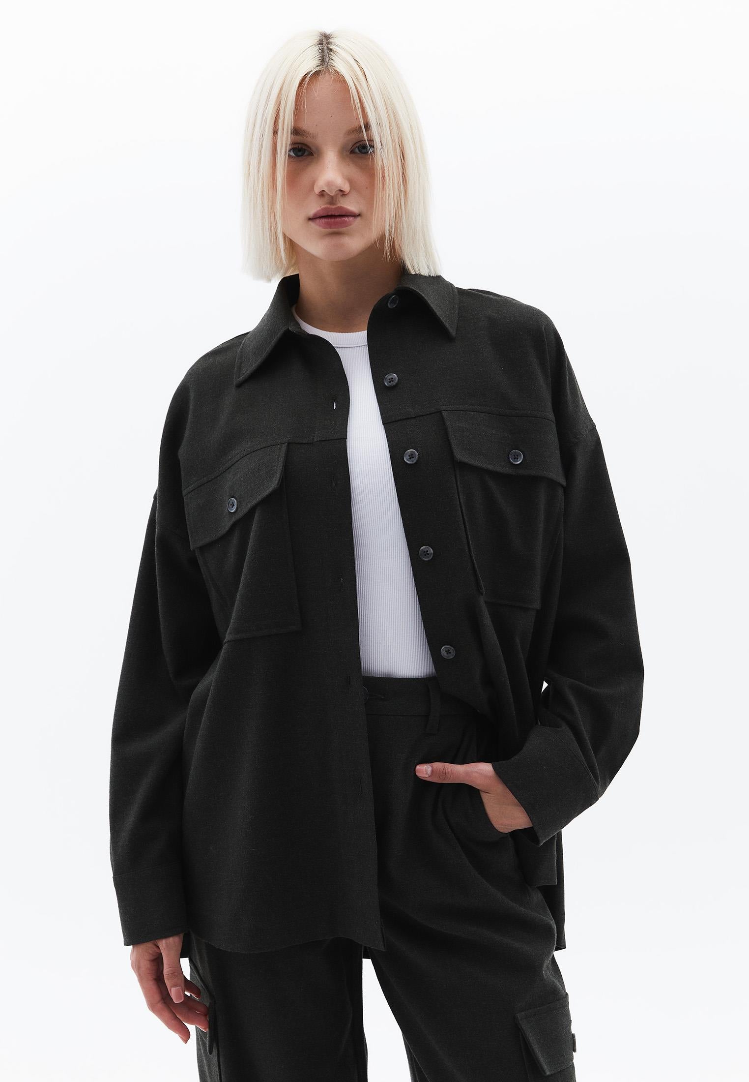 Oversized Shirt With Pocket Detail - PEAT