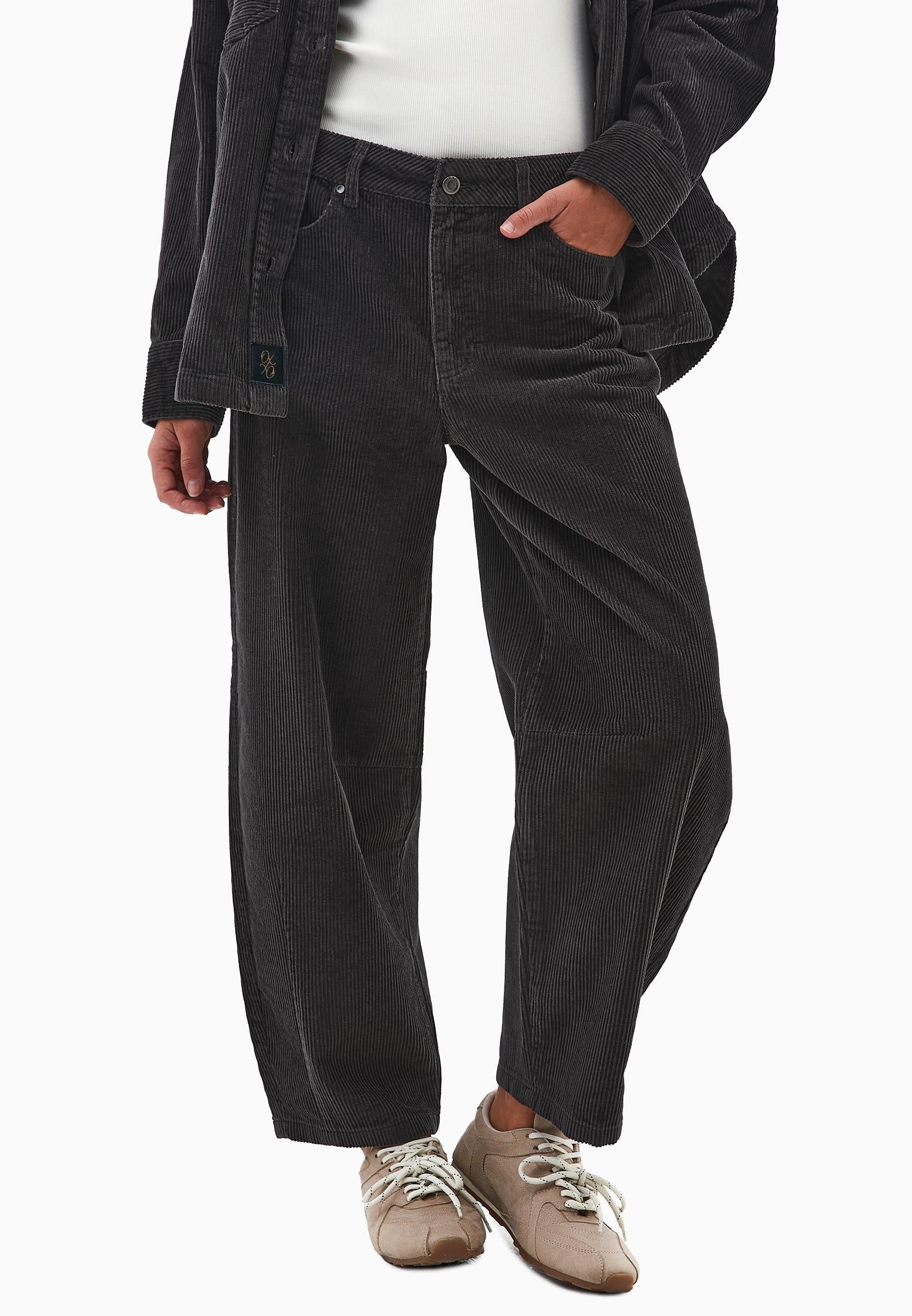 Ribbed Corduroy Barrel Pants - PEAT
