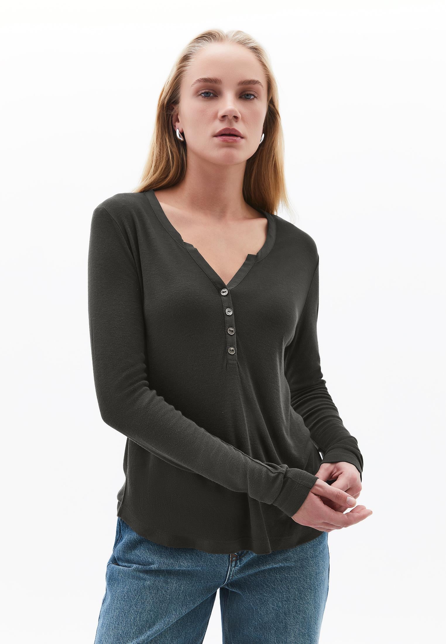 Polo Collar Buttoned T-Shirt - PEAT