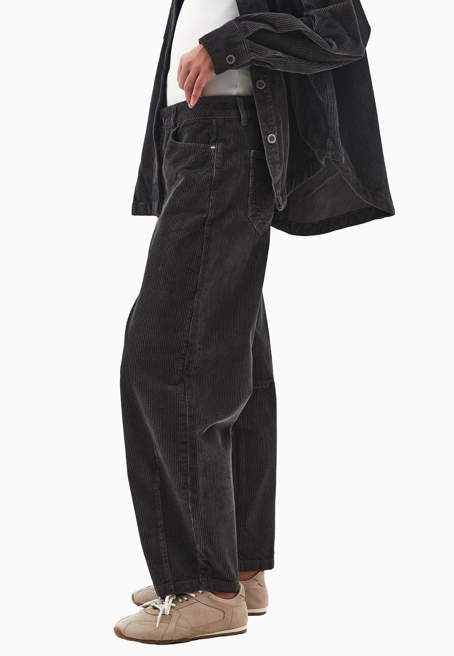 Ribbed Corduroy Barrel Pants - PEAT