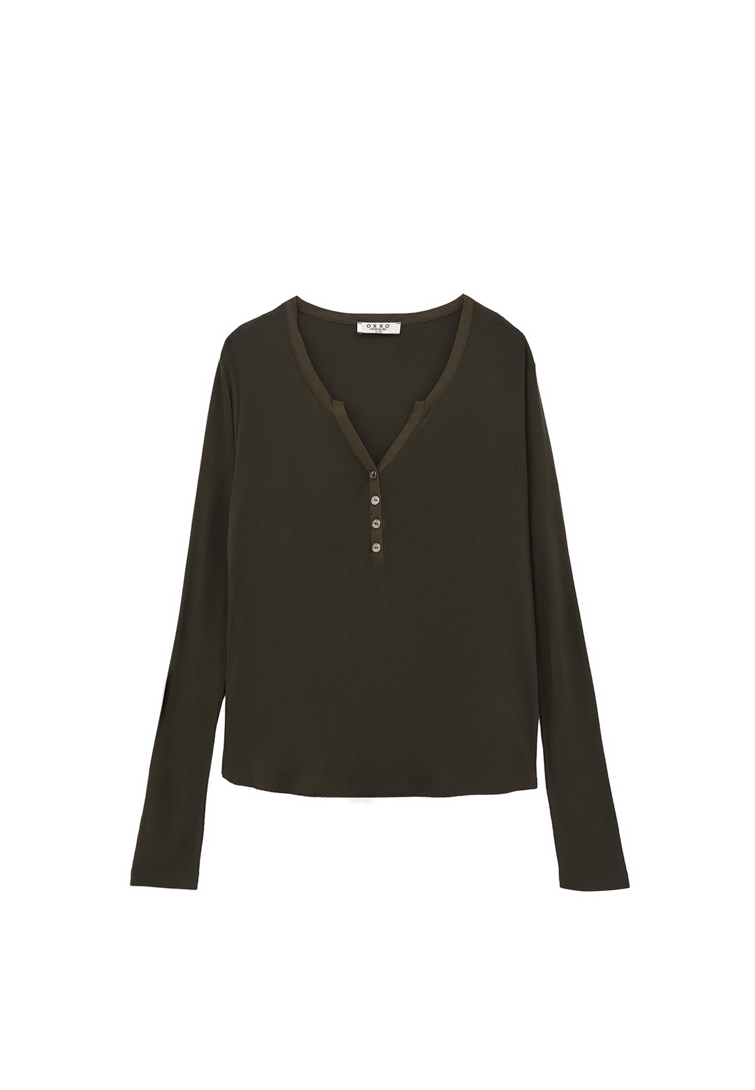 Polo Collar Buttoned T-Shirt - PEAT