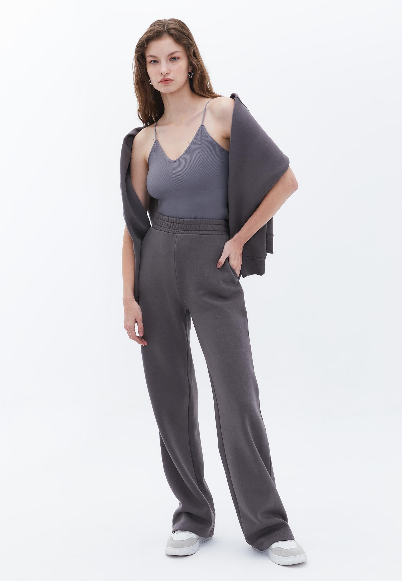 Jacquard Patterned V Neck Tank Top - PEWTER