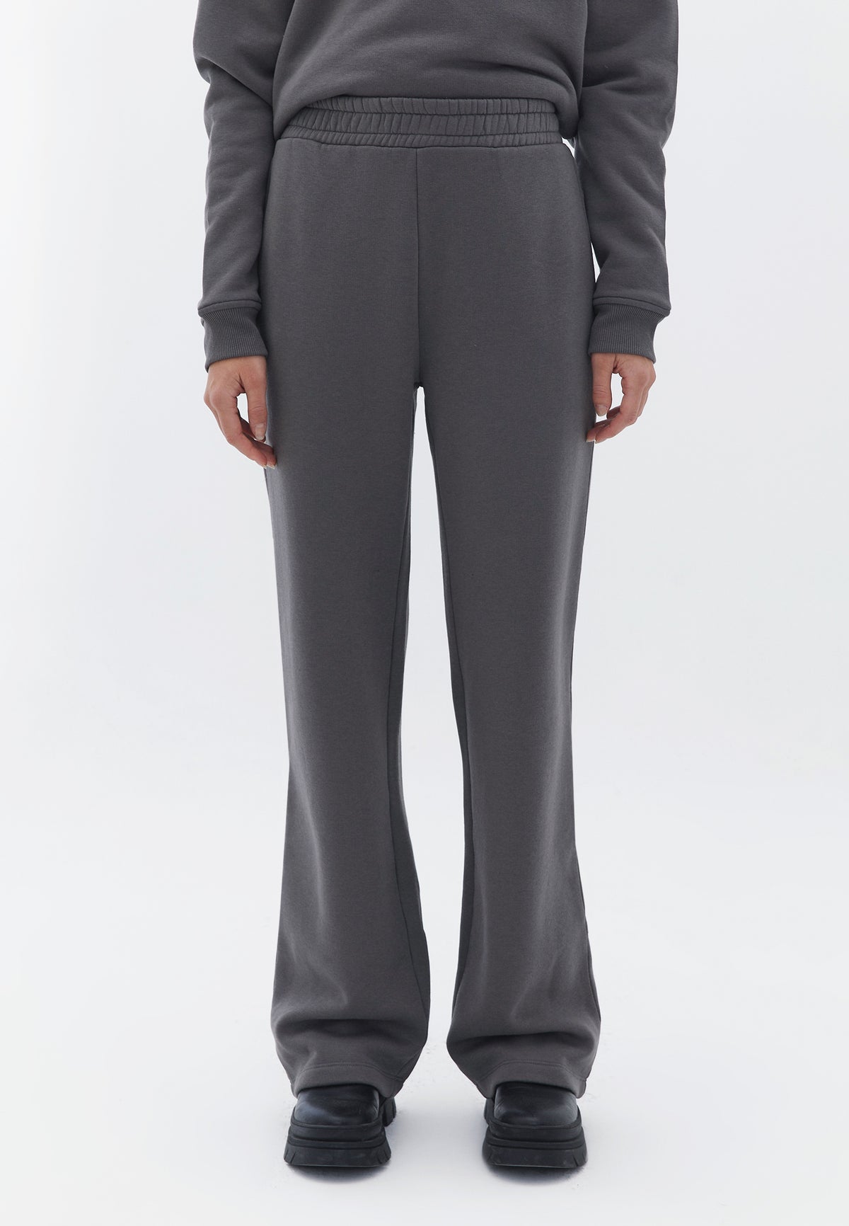 High Waist Elasticated Straight Pants - PEWTER