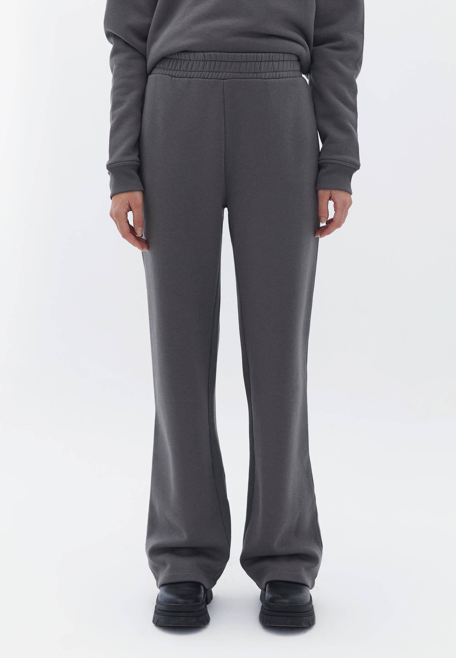 High Waist Elasticated Straight Pants - PEWTER