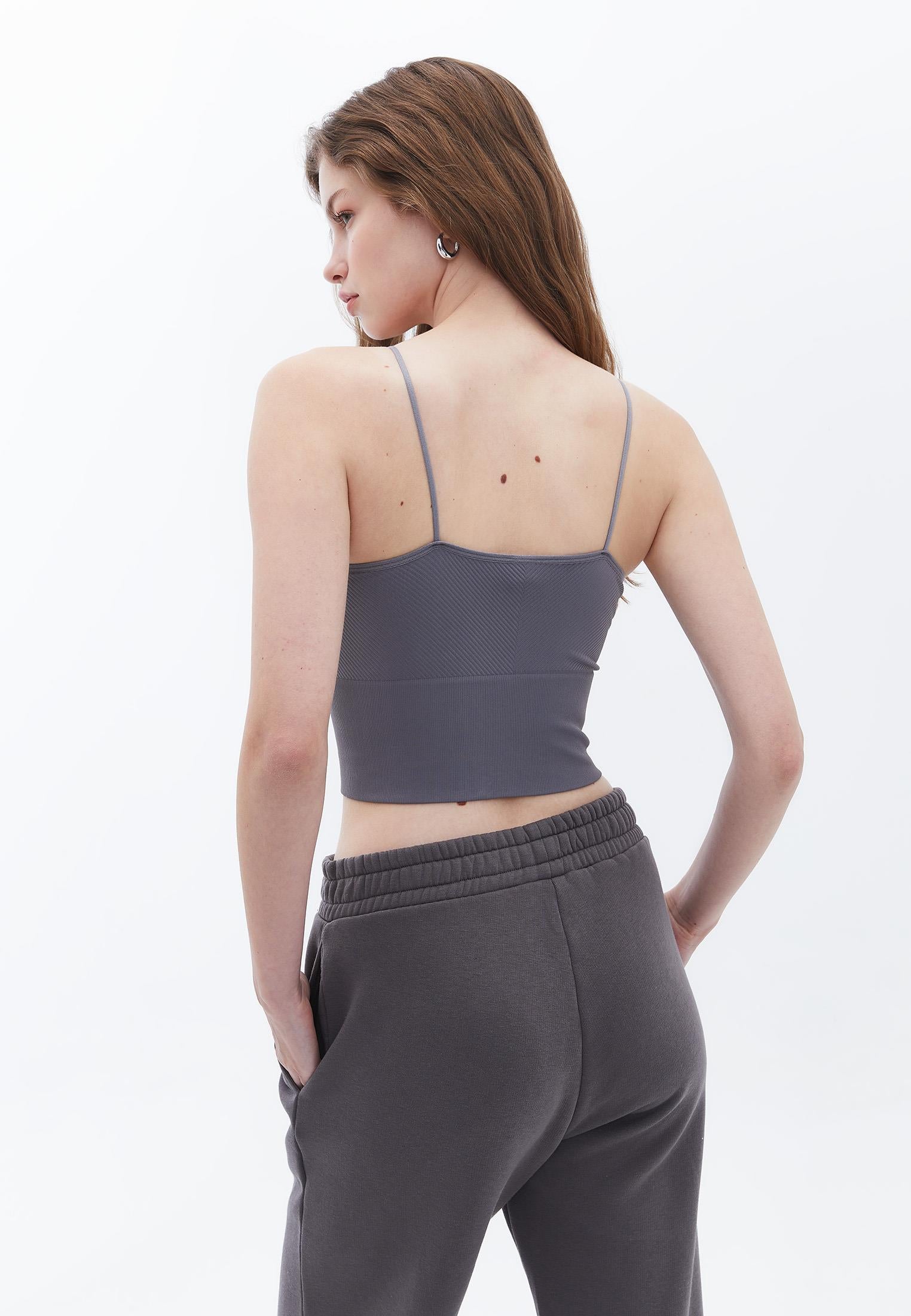 Jacquard Patterned V Neck Tank Top - PEWTER