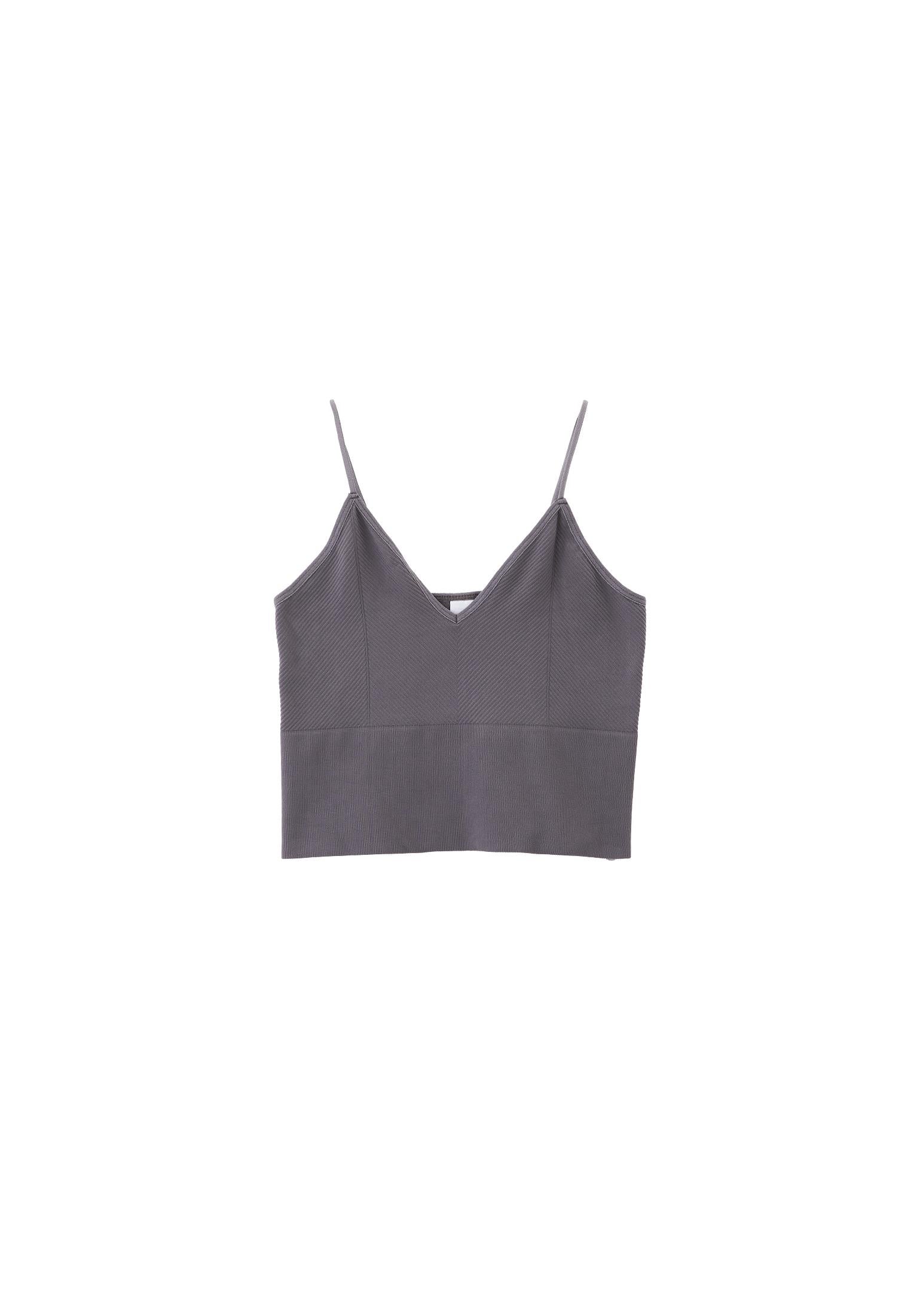 Jacquard Patterned V Neck Tank Top - PEWTER