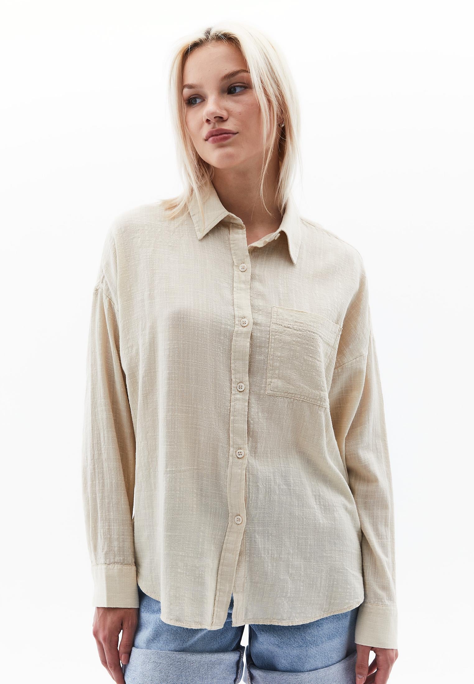 Button Detailed Oversize Long Sleeve Shirt - PEYOTE