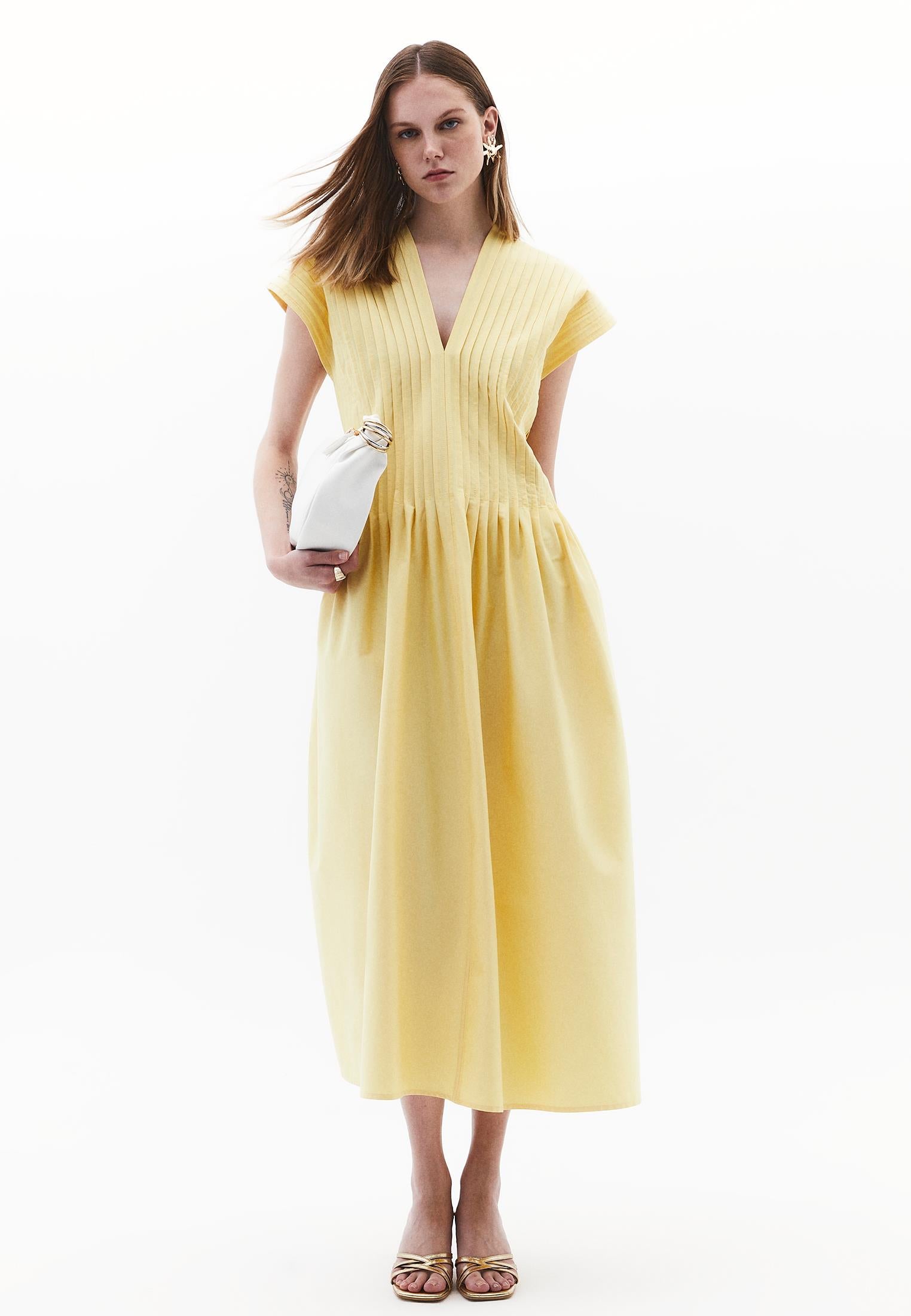 Flared V-Neck Long Dress - PINEAPPLE SLICE