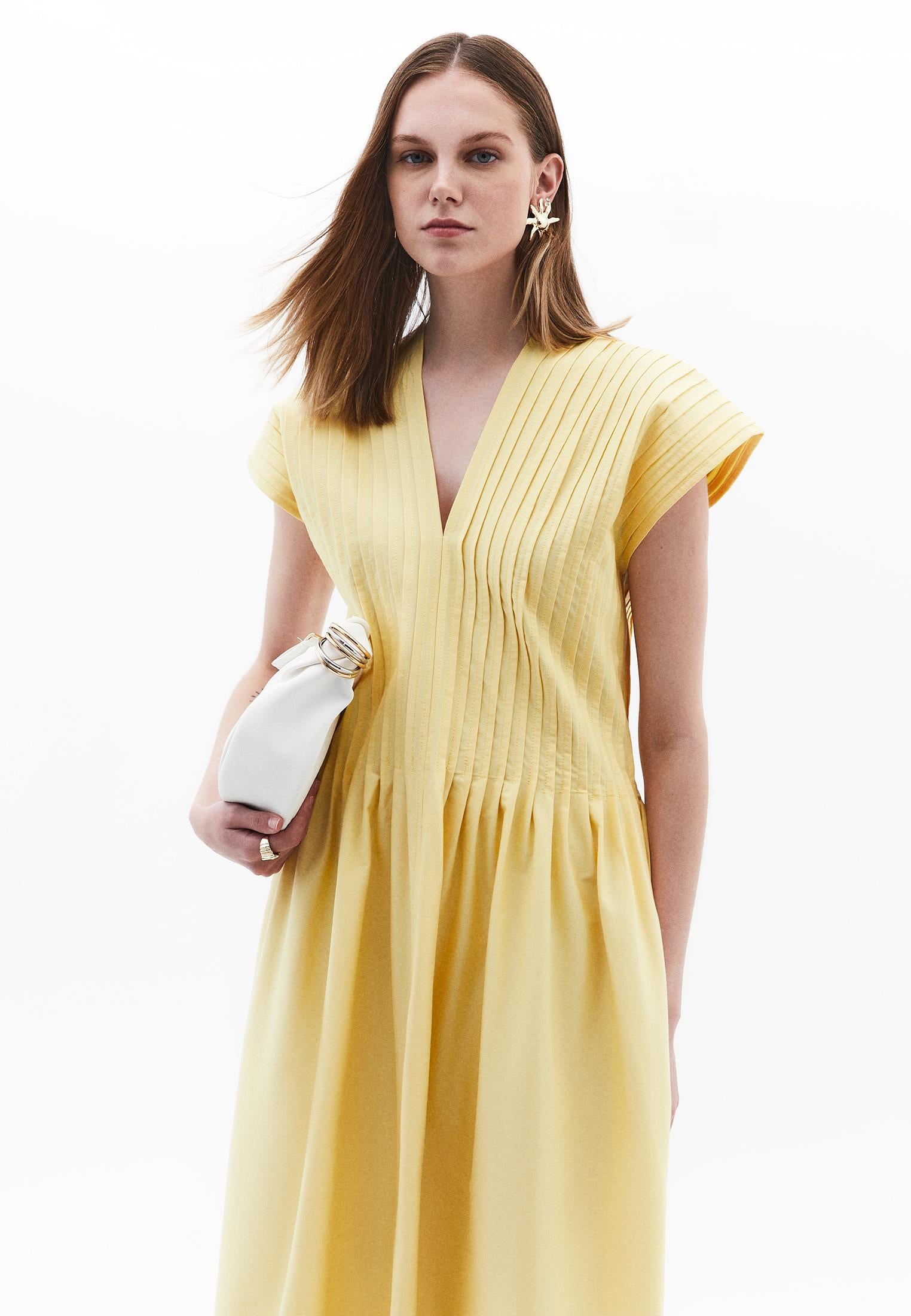 Flared V-Neck Long Dress - PINEAPPLE SLICE