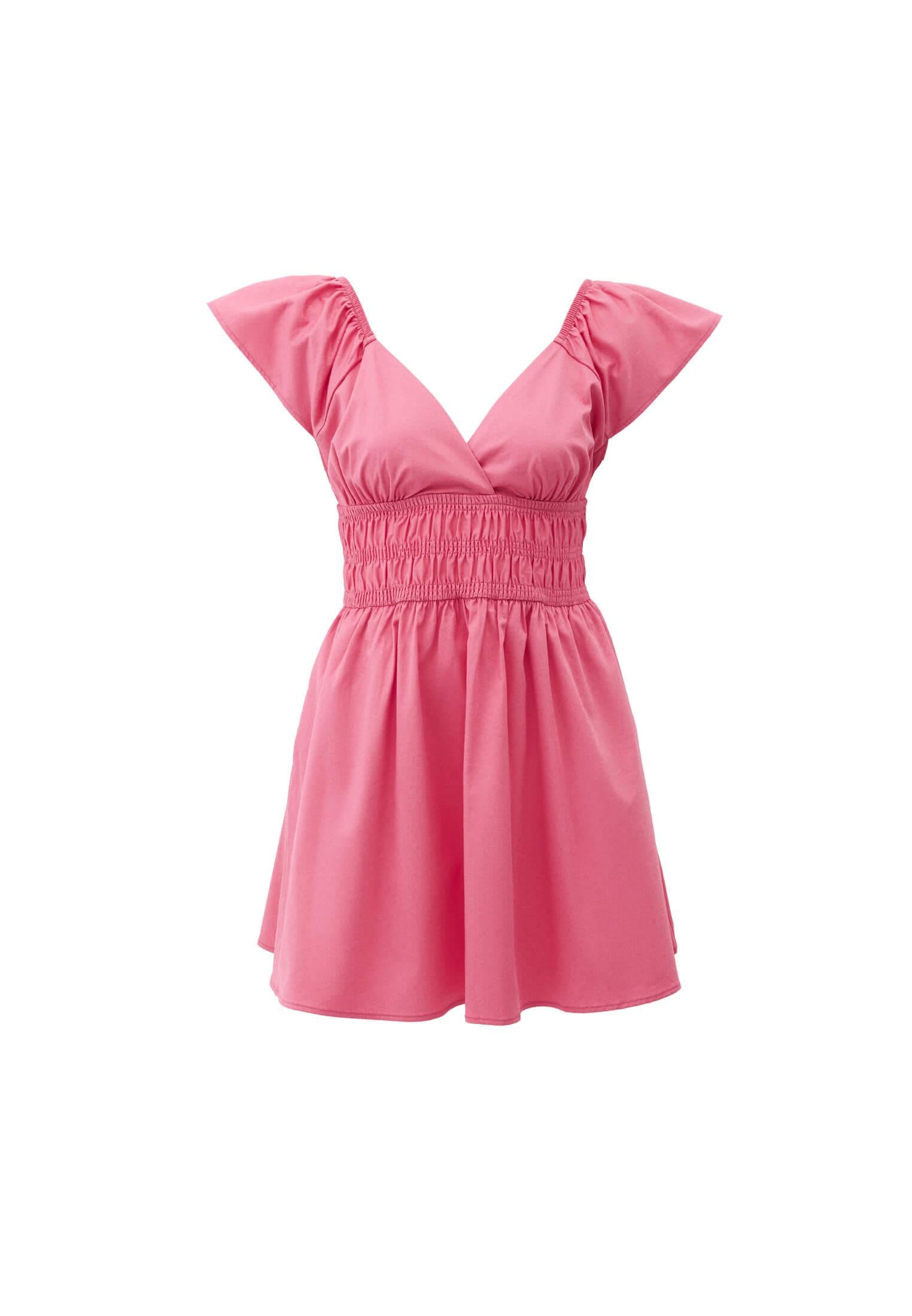 Short V Neck Smocked Dress - PINK LEMONADE