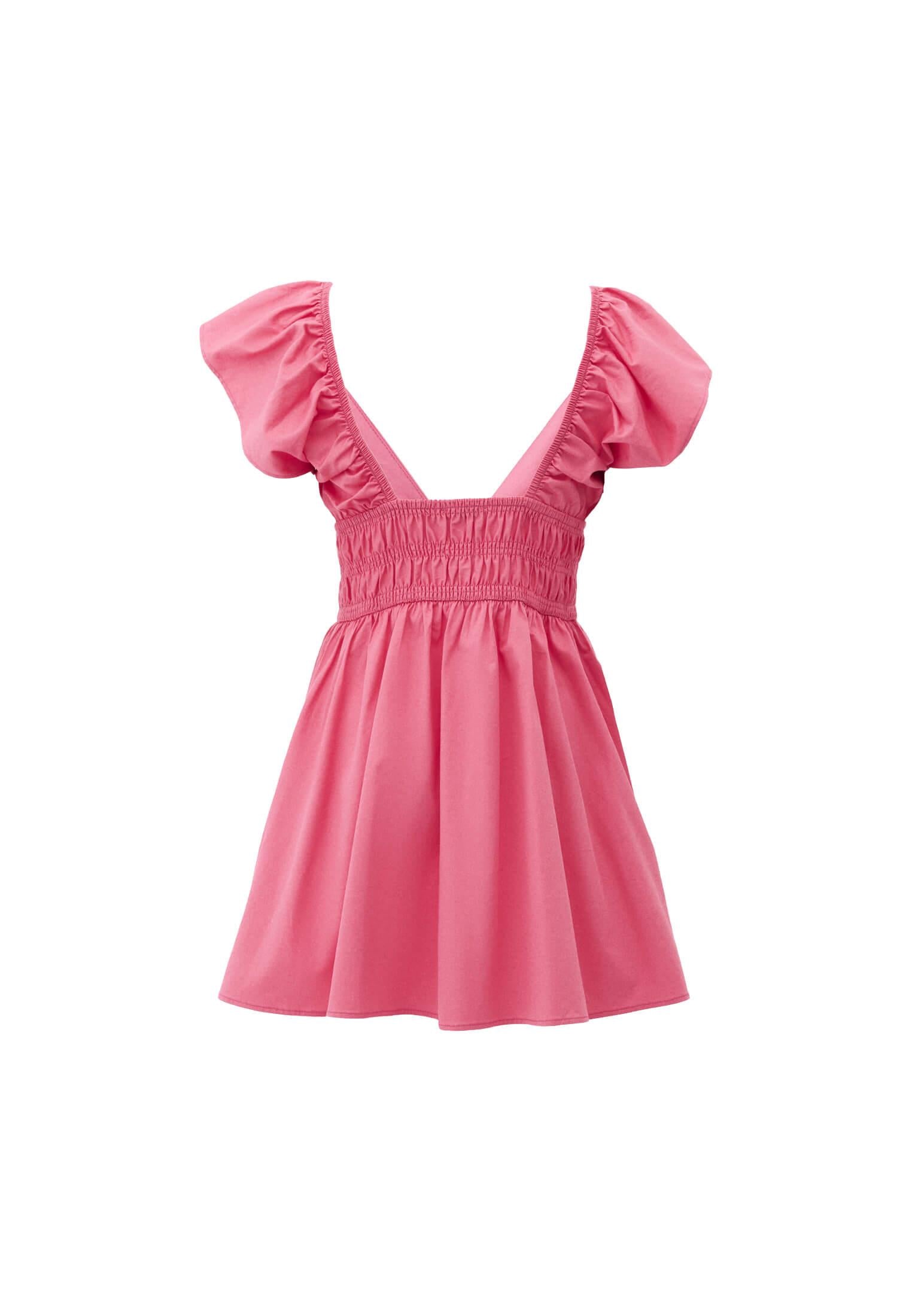 Short V Neck Smocked Dress - PINK LEMONADE