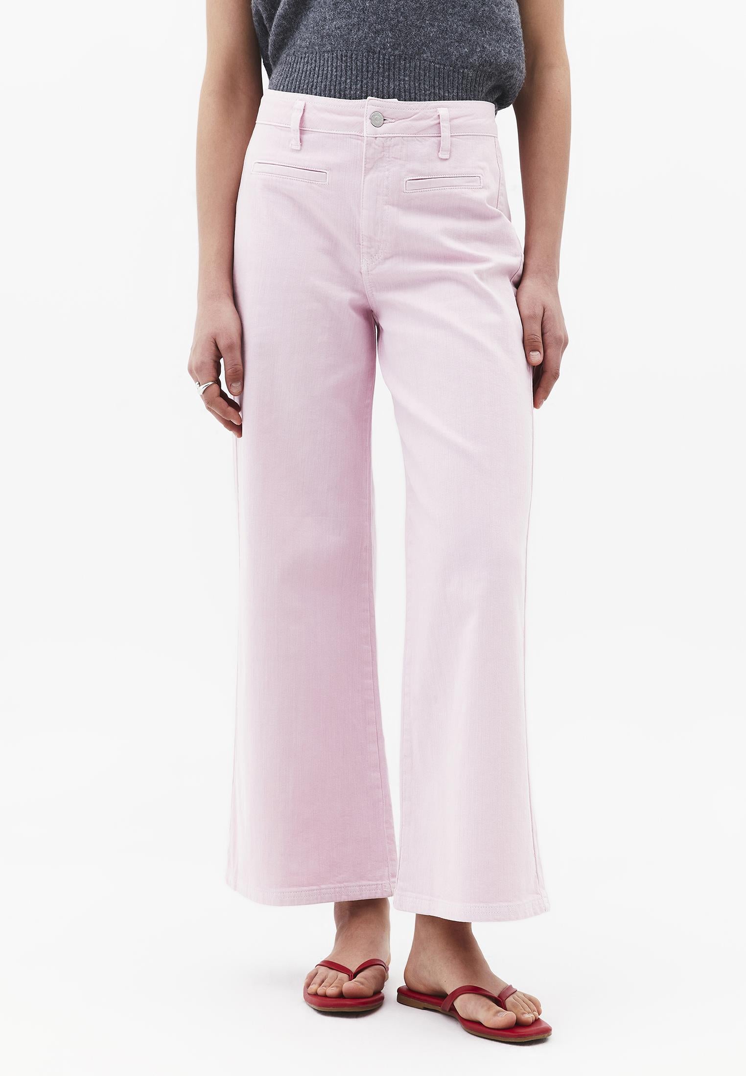 Ultra High Waist Wide Leg Cut Pocket Detailed Cropped Pants - PINK NECTAR