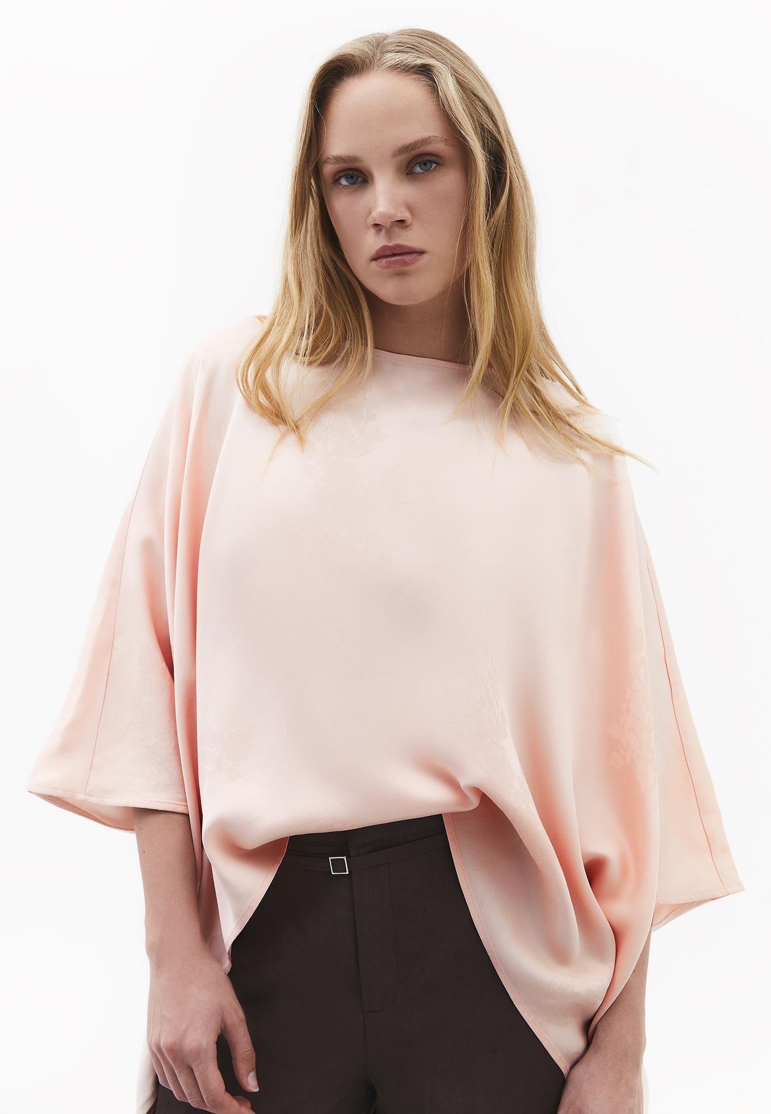Boat Neck Batwing Sleeve Blouse - PINK SALT