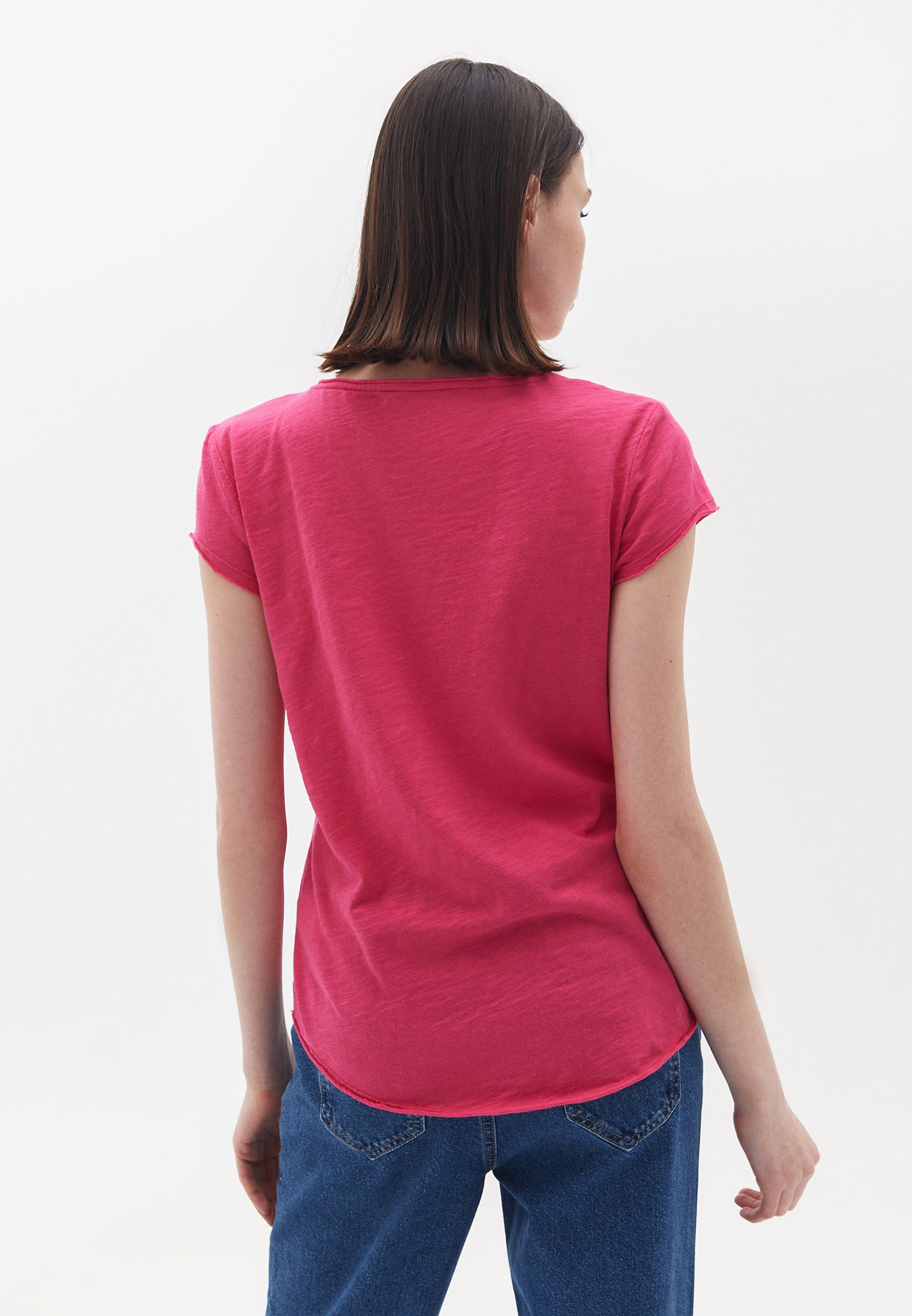 V Neck Loose T-Shirt - PINK YARROW