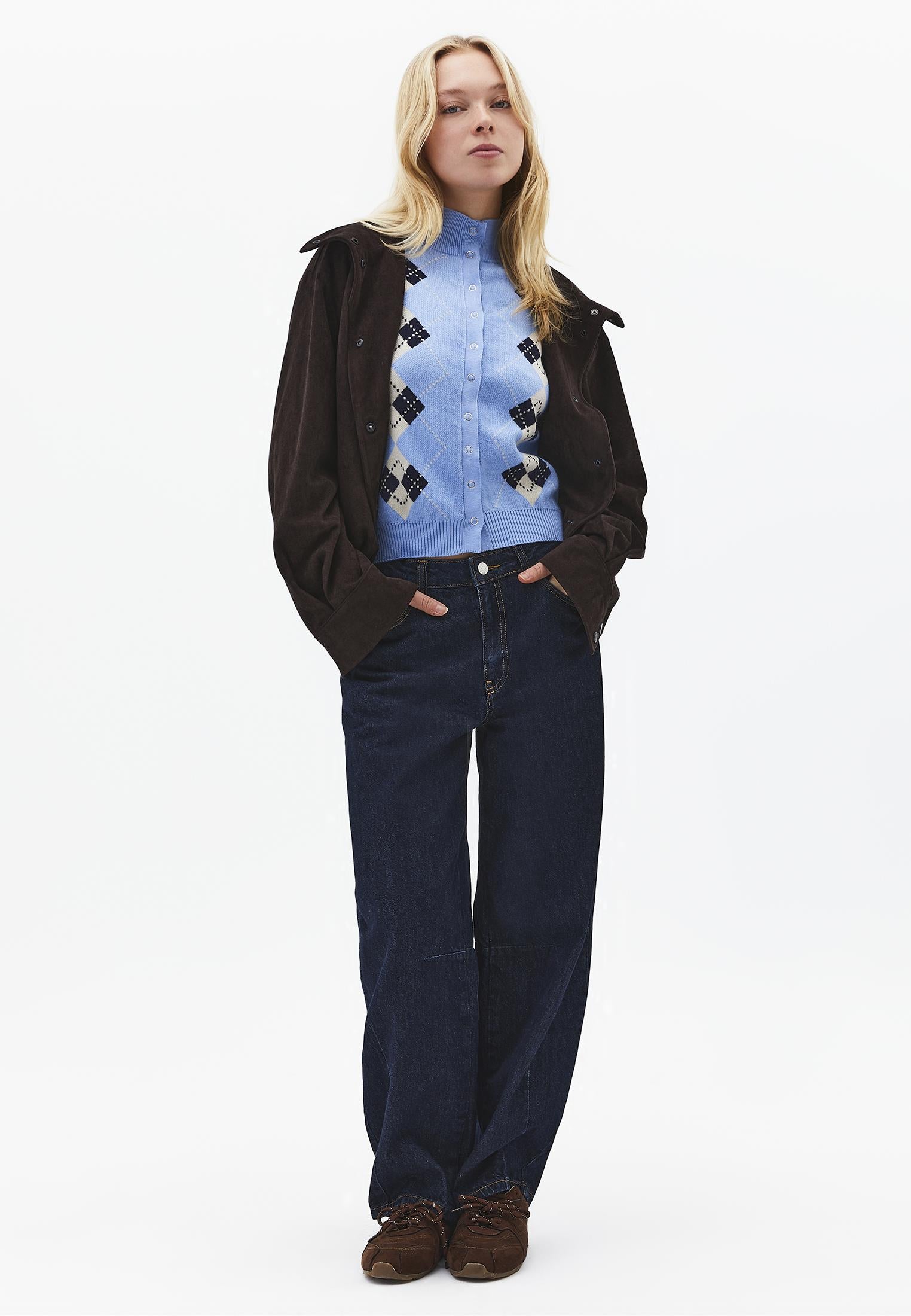 Jacquard Turtleneck Cardigan - PLACID BLUE COMB