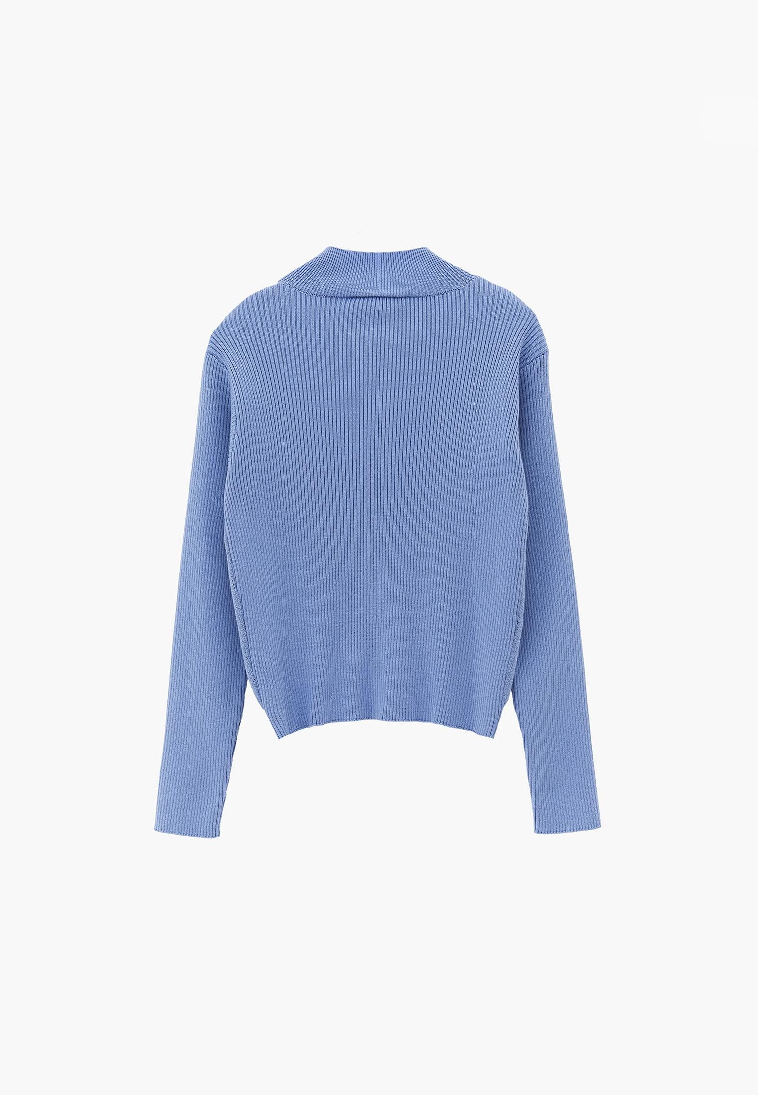 Jacquard Turtleneck Cardigan - PLACID BLUE COMB