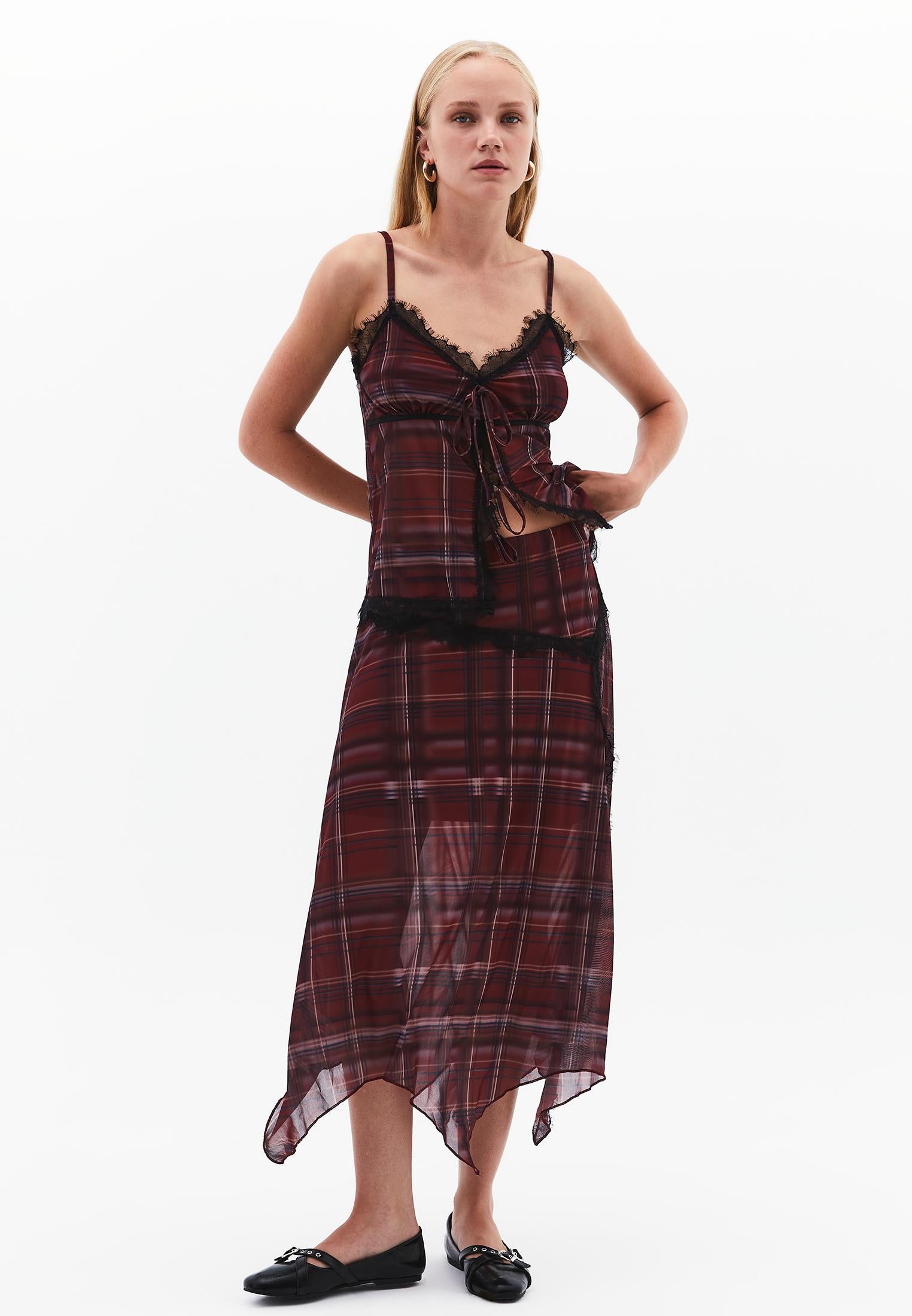 Sleeveless V-Neck Plaid Blouse - PLAID COMB