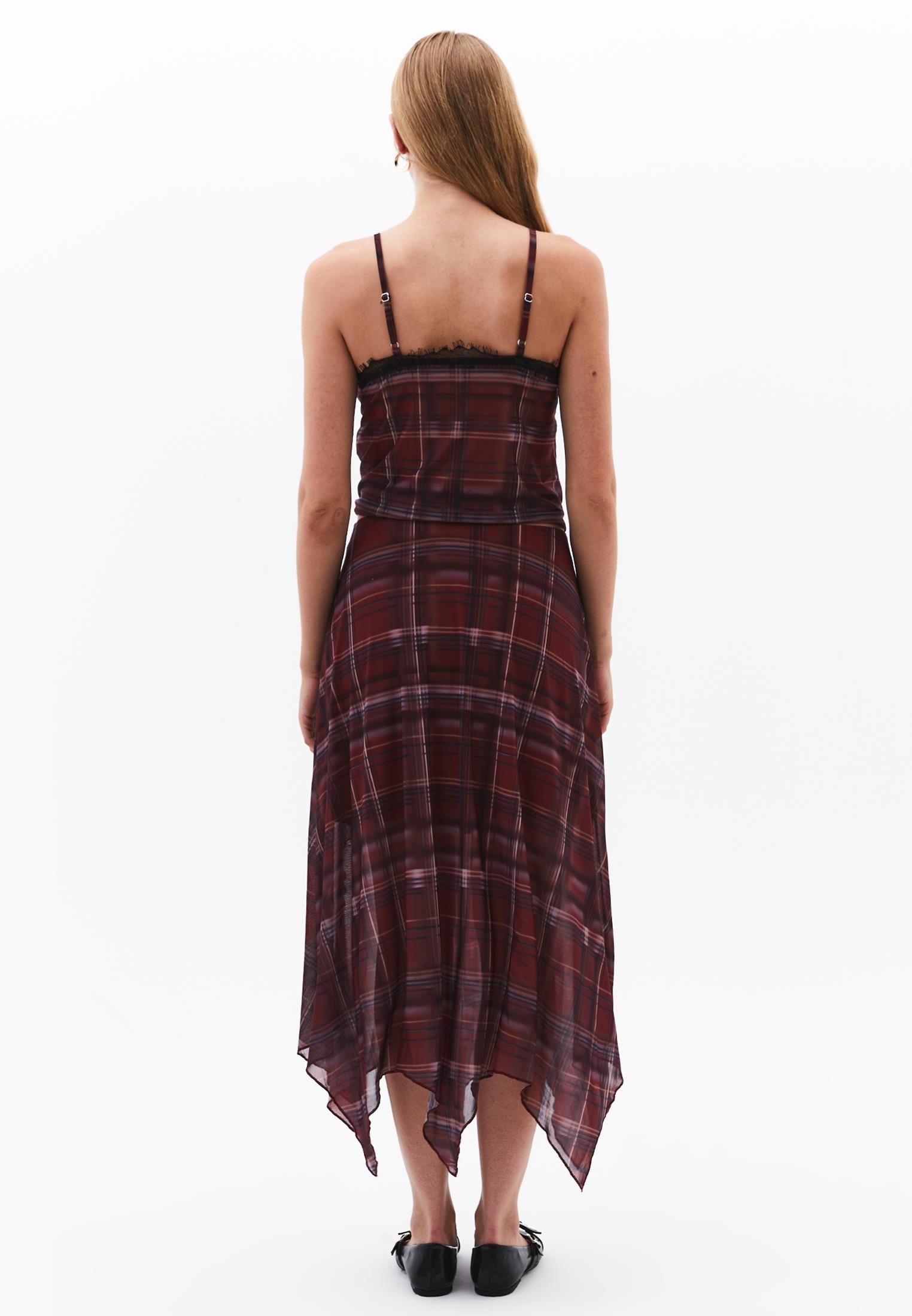 Printed Slit High Waist Flared Skirt - PLAID COMB