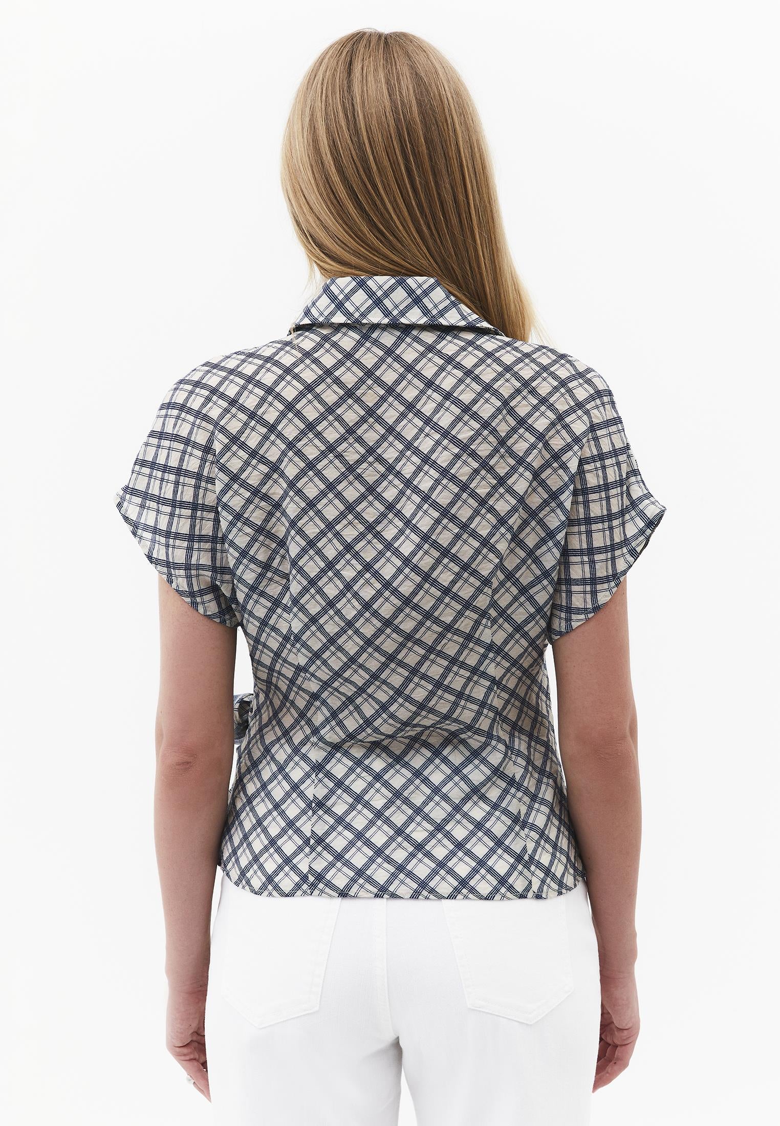 Plaid Shirt Collar Woven Short Sleeve Shirt - PLAID COMB
