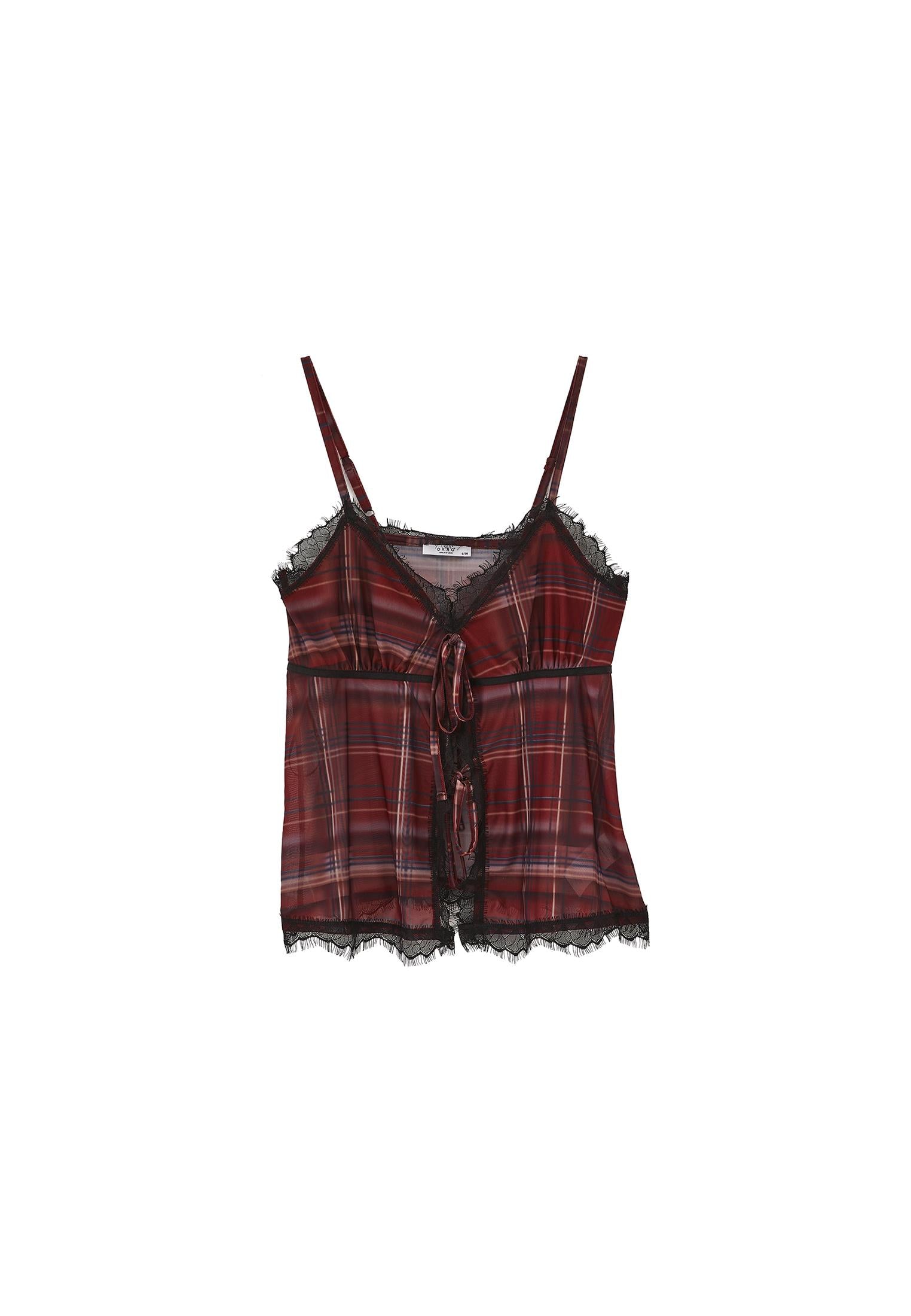 Sleeveless V-Neck Plaid Blouse - PLAID COMB