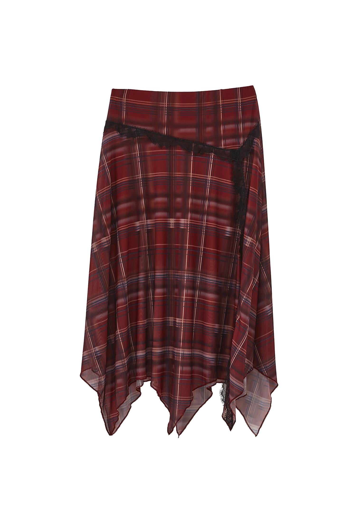 Printed Slit High Waist Flared Skirt - PLAID COMB