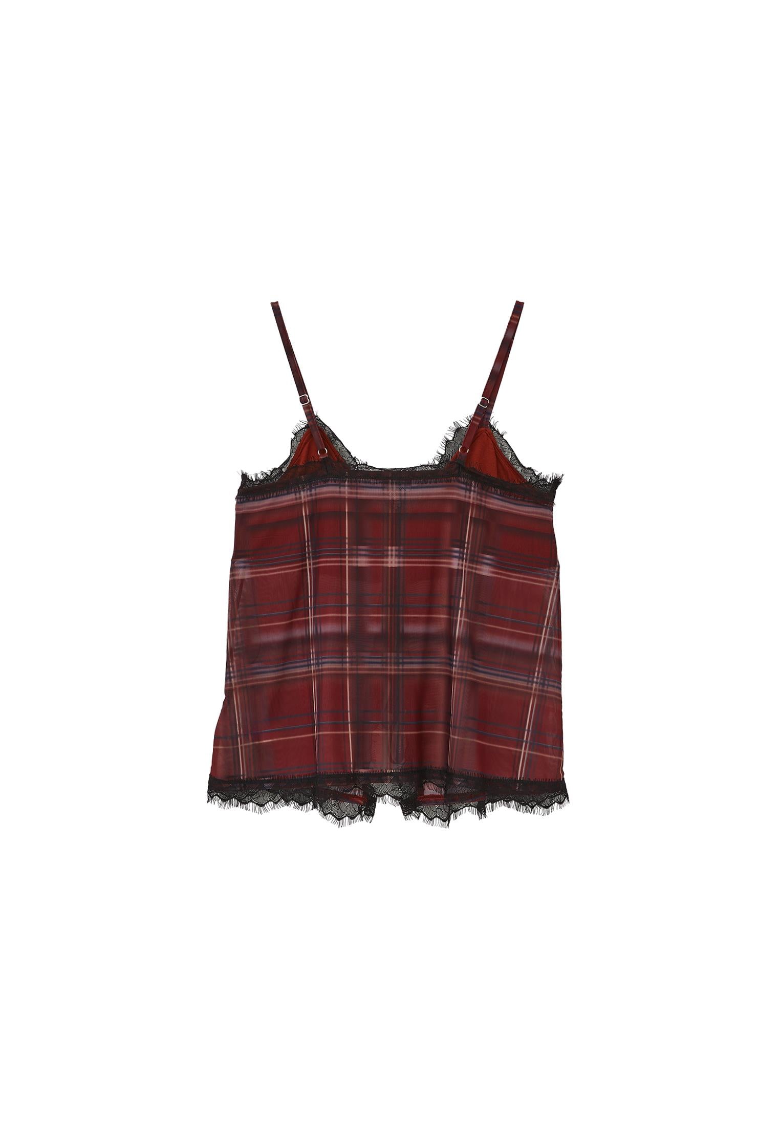 Sleeveless V-Neck Plaid Blouse - PLAID COMB