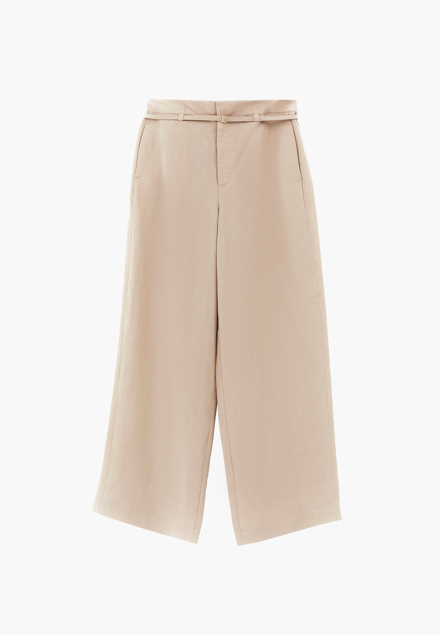 Straight Leg Pants With Belt Detail - PLAZA TAUPE