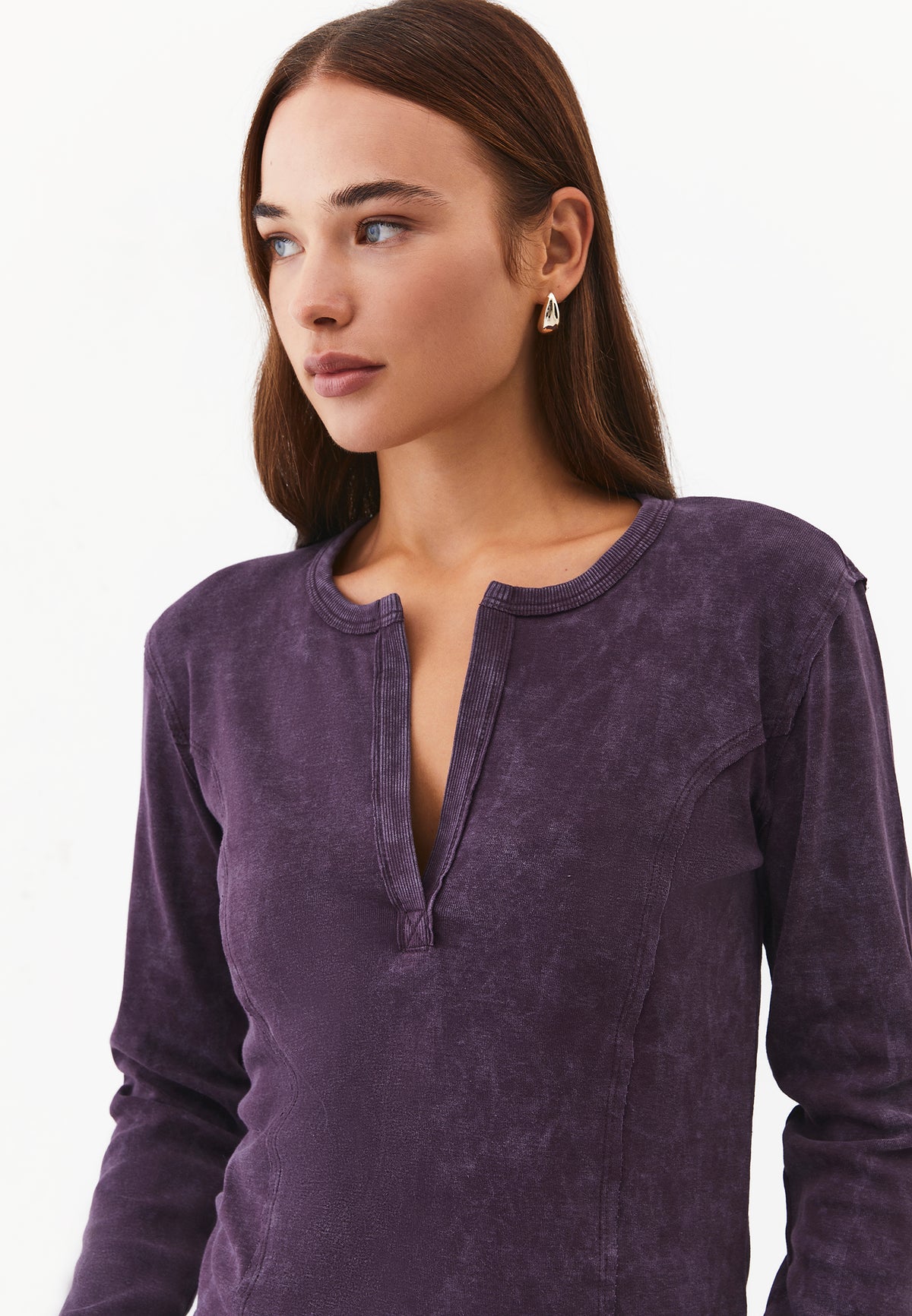 V-Neck Cut-Out Long Sleeve T-Shirt - PLUM PERFECT