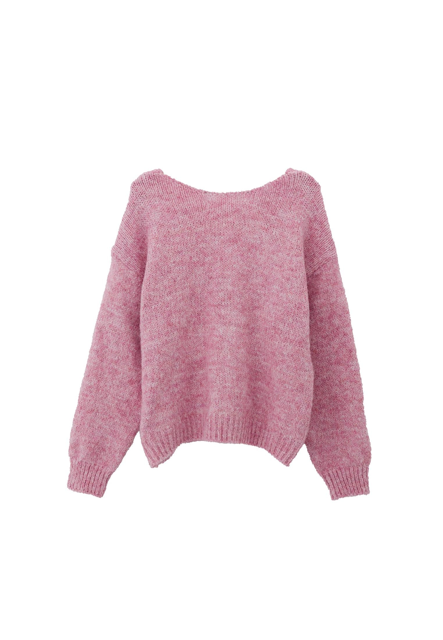 Bow Detailed V Neck Long Sleeve Cardigan - POLIGNAC MELANGE