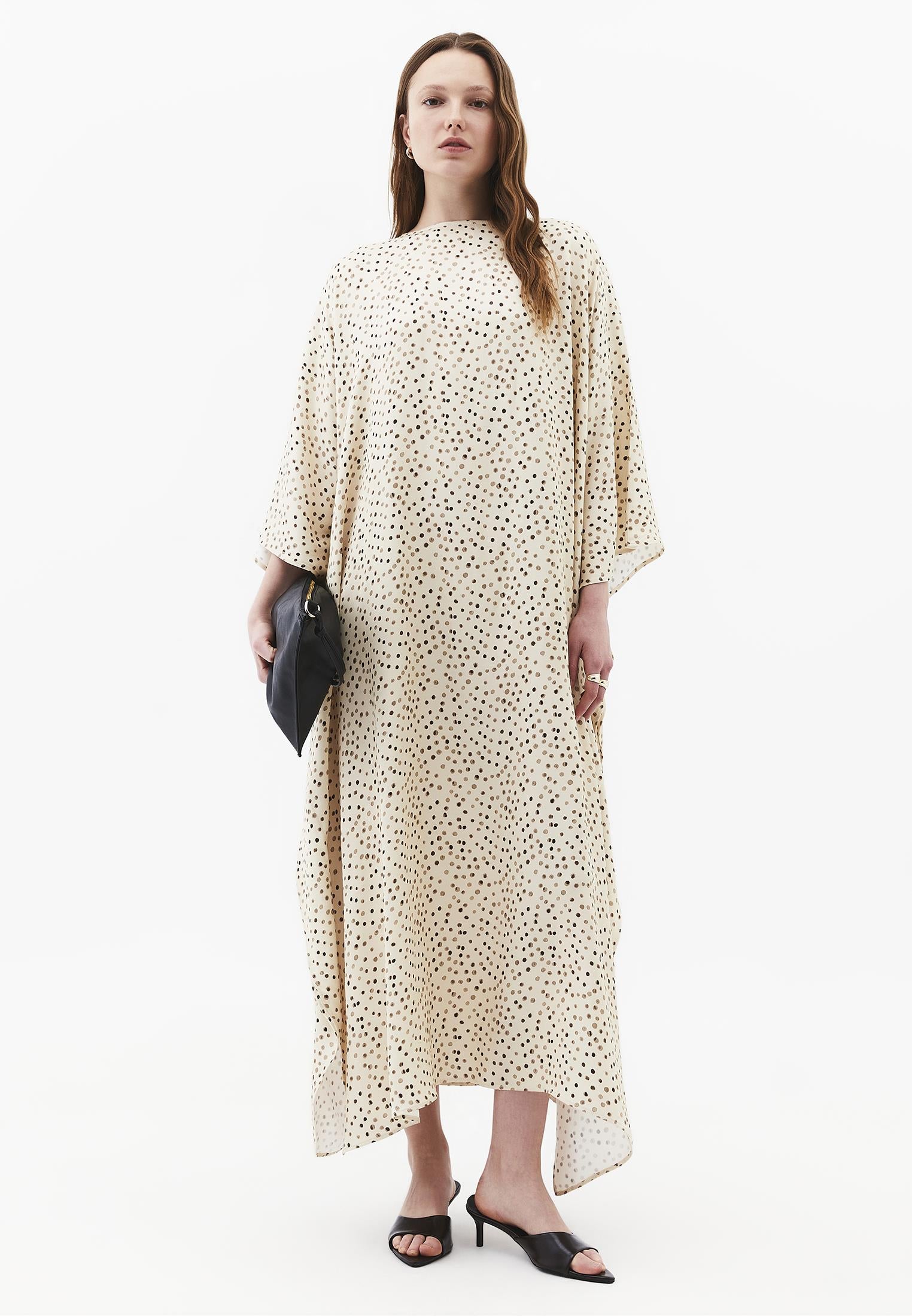 Long Boat Neck Loose Dress - POLKA DOT COMB