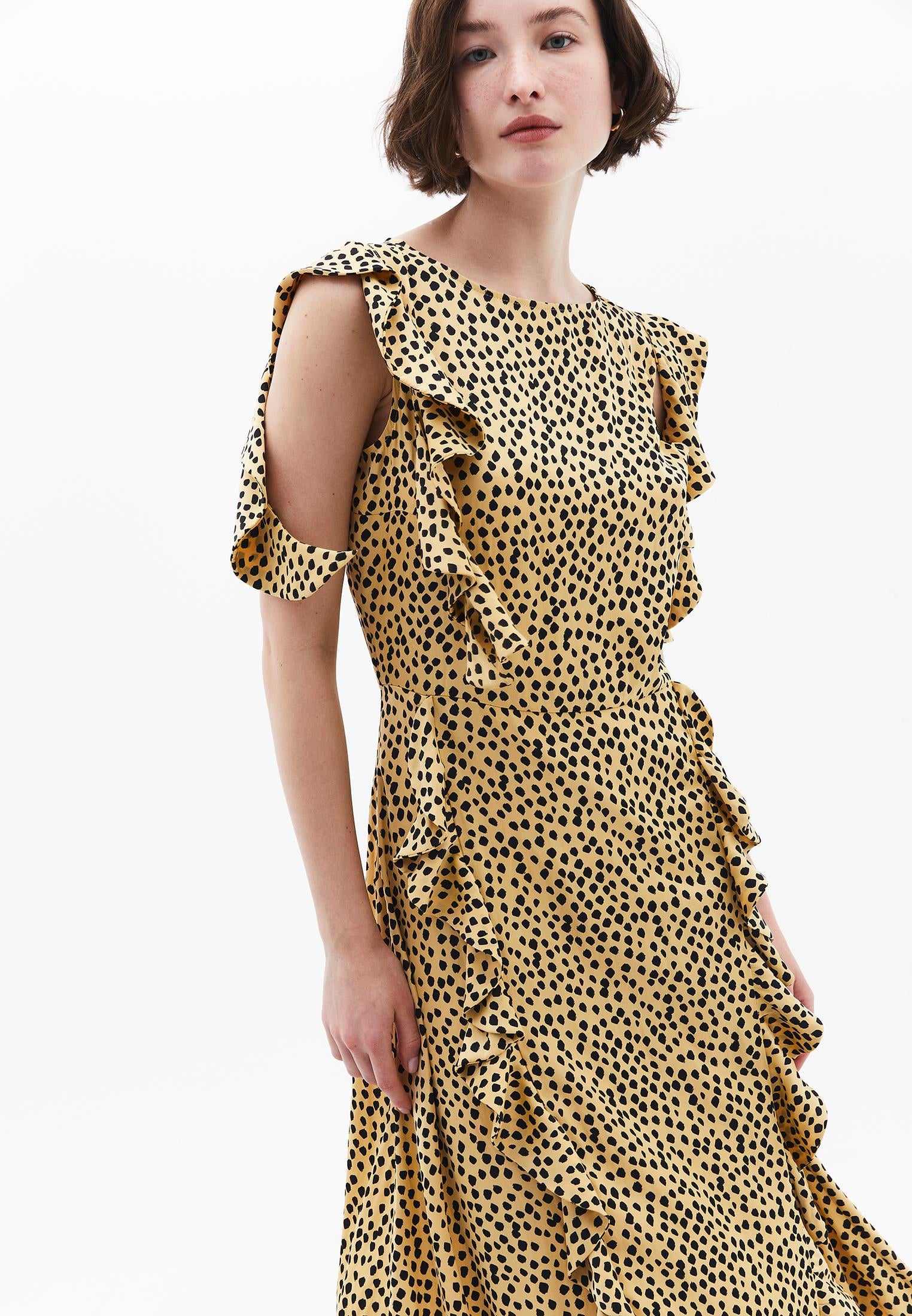 Ruffle Detailed Maxi Dress - POLKA DOT COMB