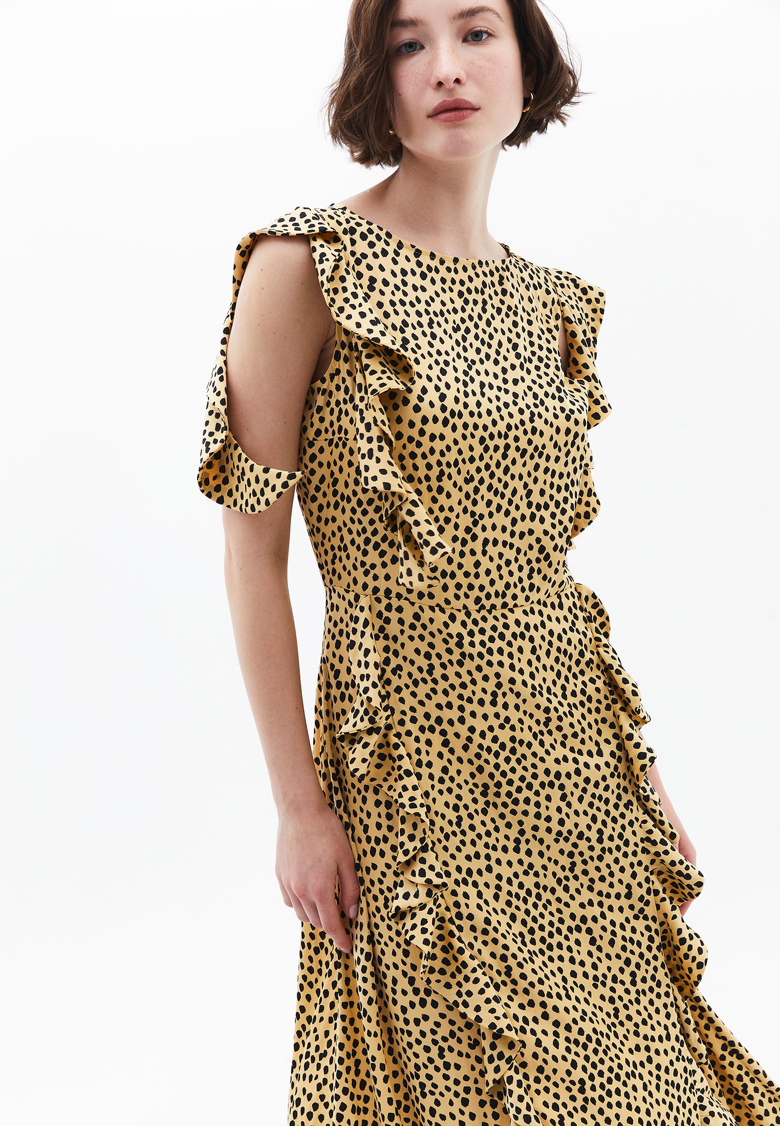 Ruffle Detailed Maxi Dress - POLKA DOT COMB