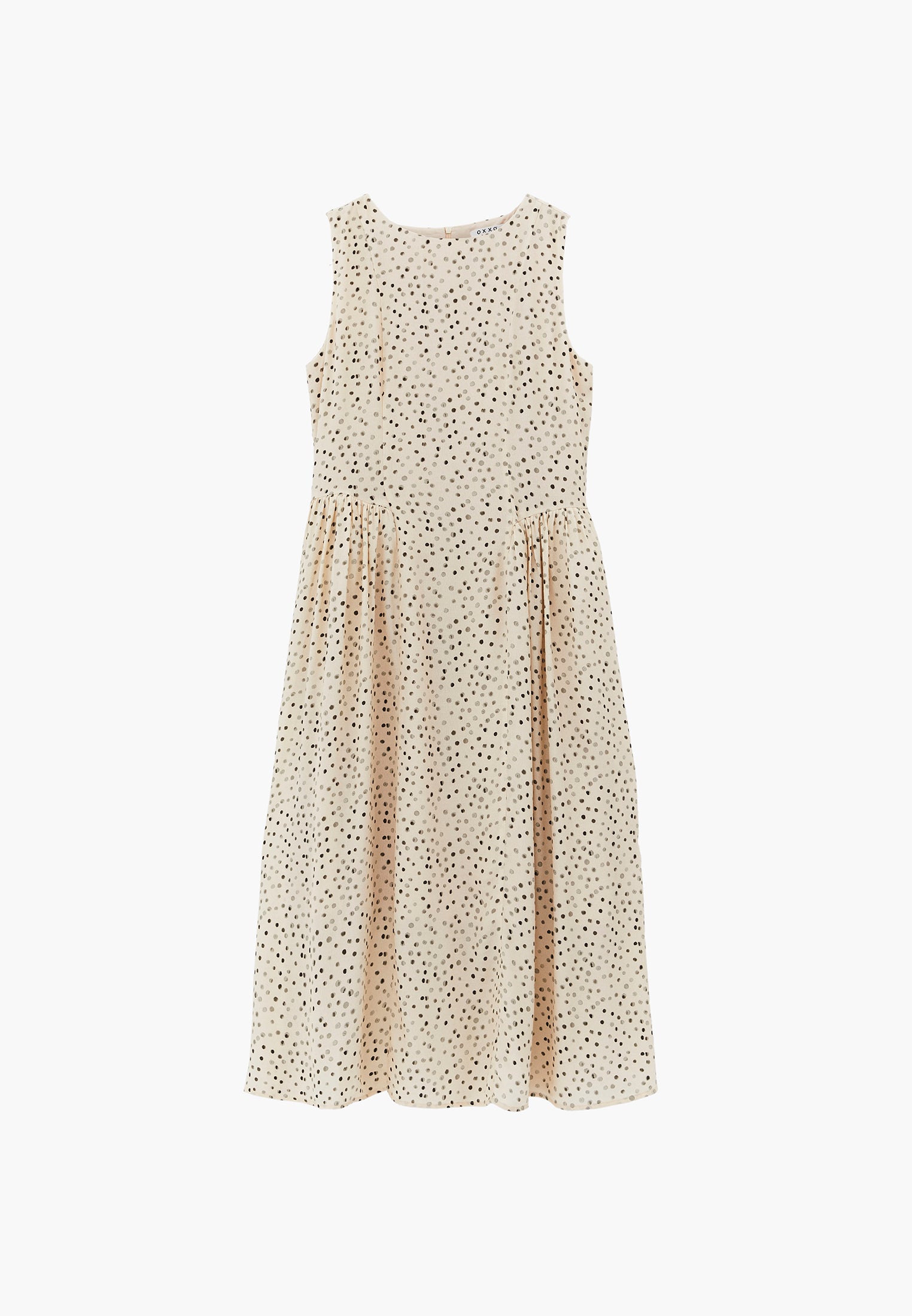 Ruched Boat Neck A-Line Midi Dress - POLKA DOT PRINT