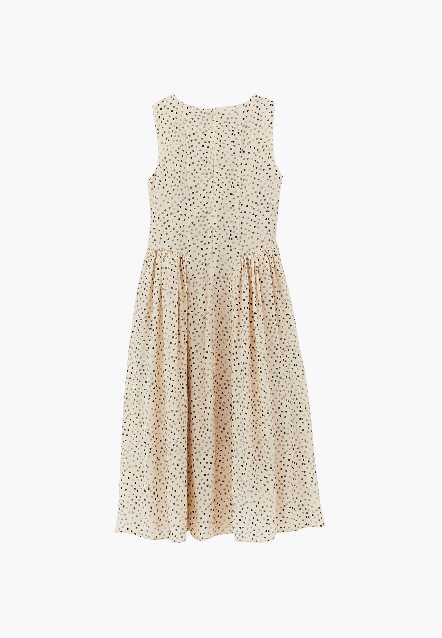 Ruched Boat Neck A-Line Midi Dress - POLKA DOT PRINT