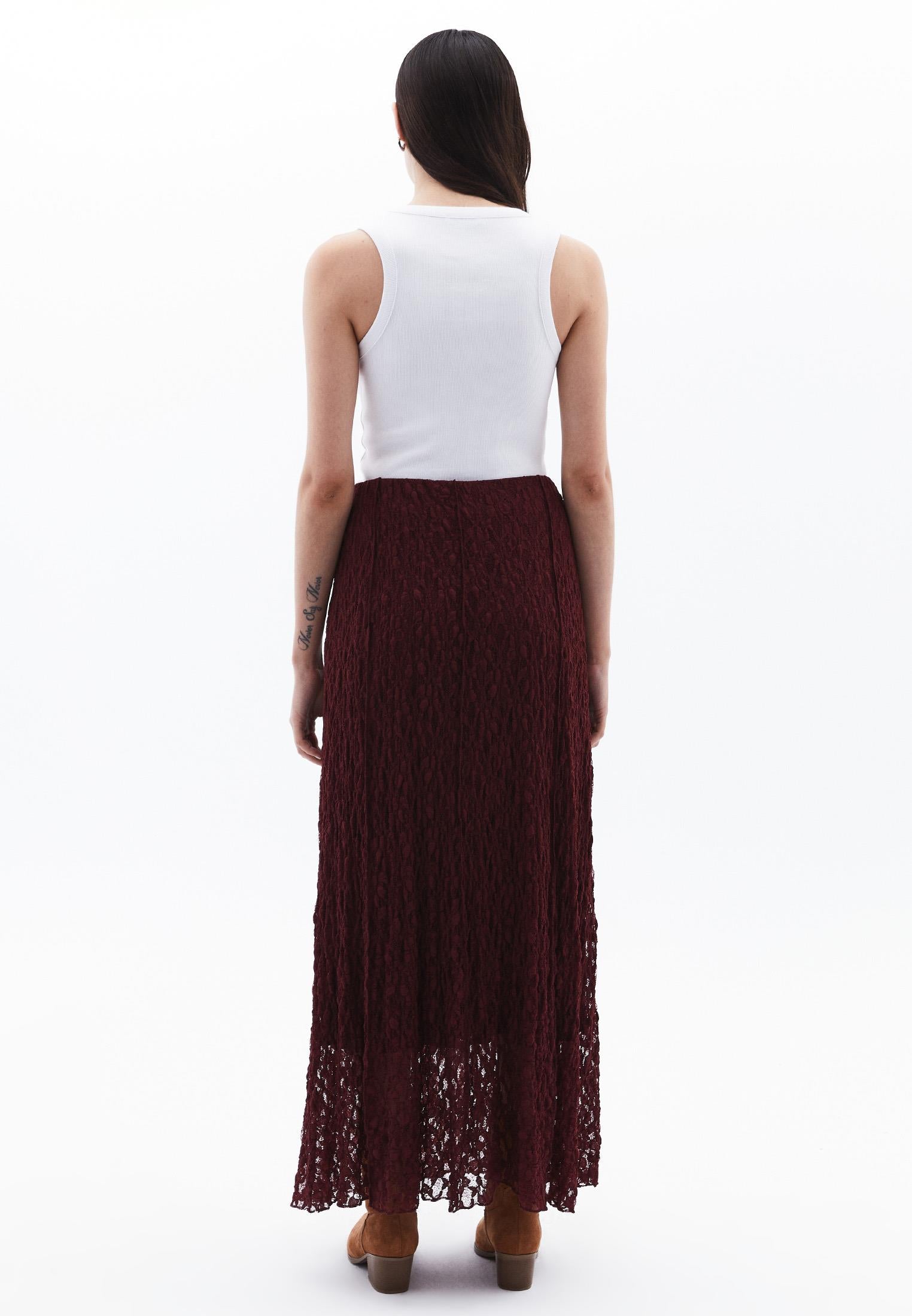 High Waist Elastic Long A-Line Skirt - PORT ROYALE