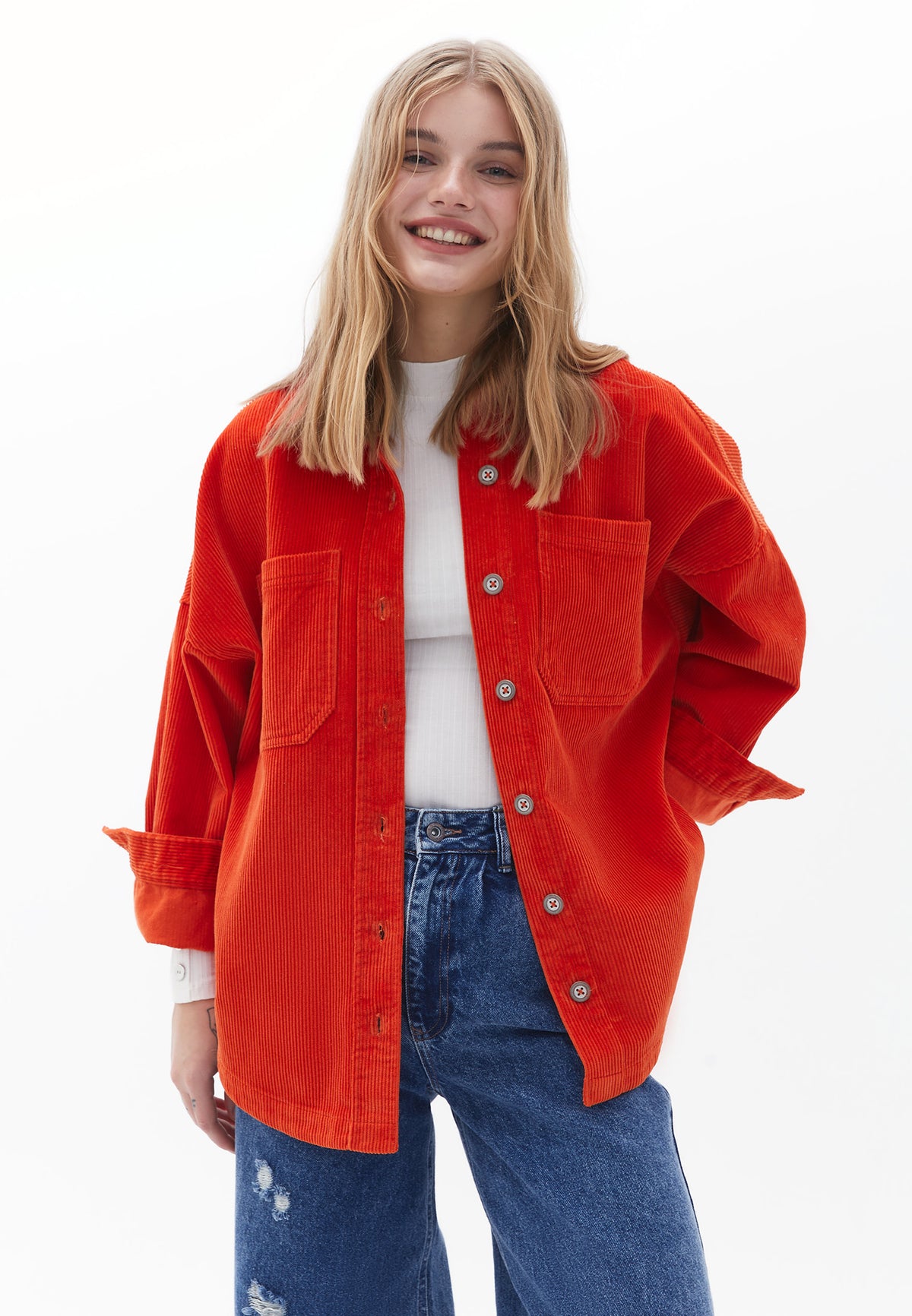 Oversize Shirt With Pocket Detail - PUREED PUMPKIN