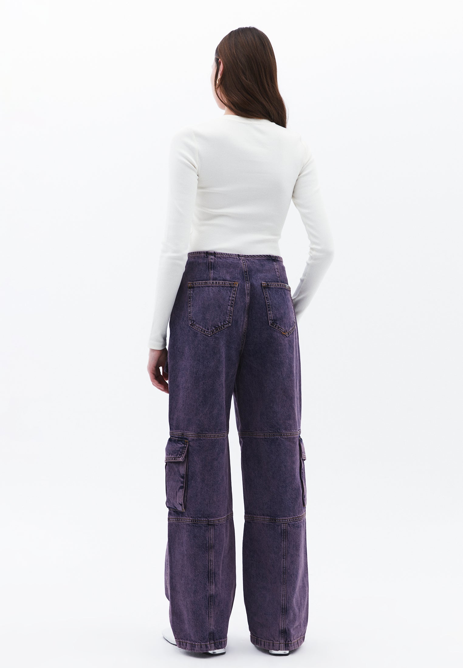 Wide Leg Cargo Pants - PURPLE MID DENIM