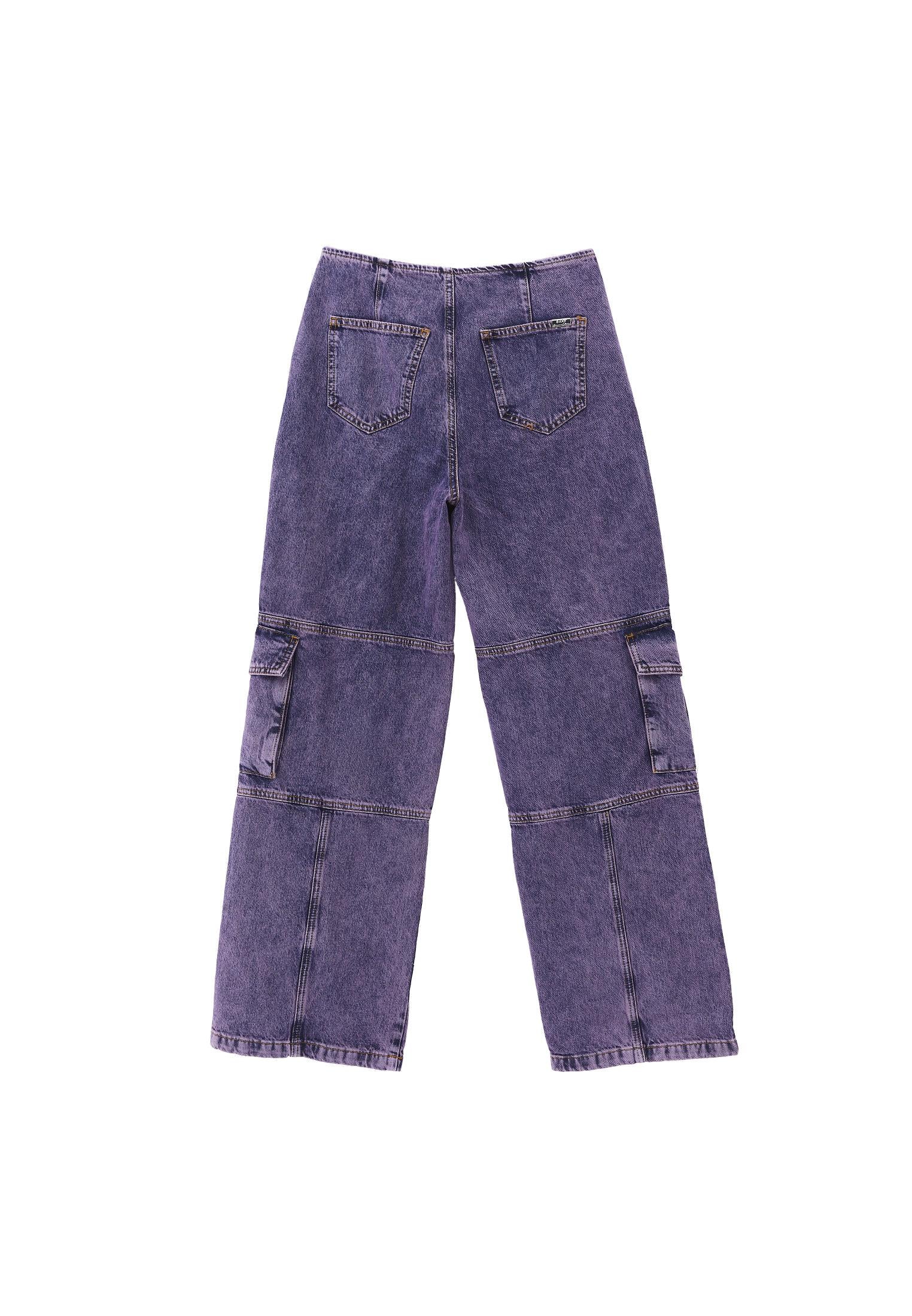 Wide Leg Cargo Pants - PURPLE MID DENIM