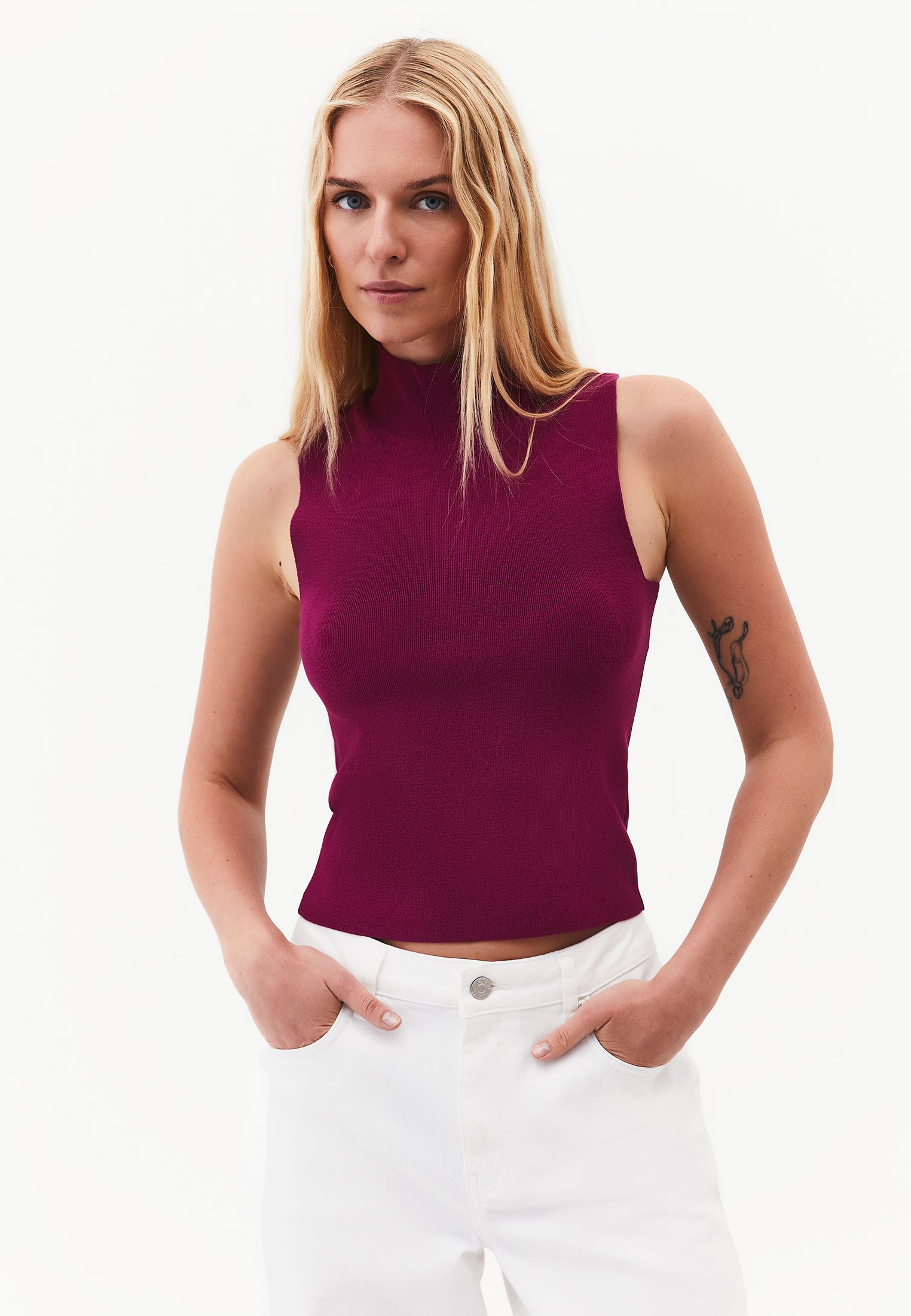 High Neck Slim Tank Top - PURPLE POTION